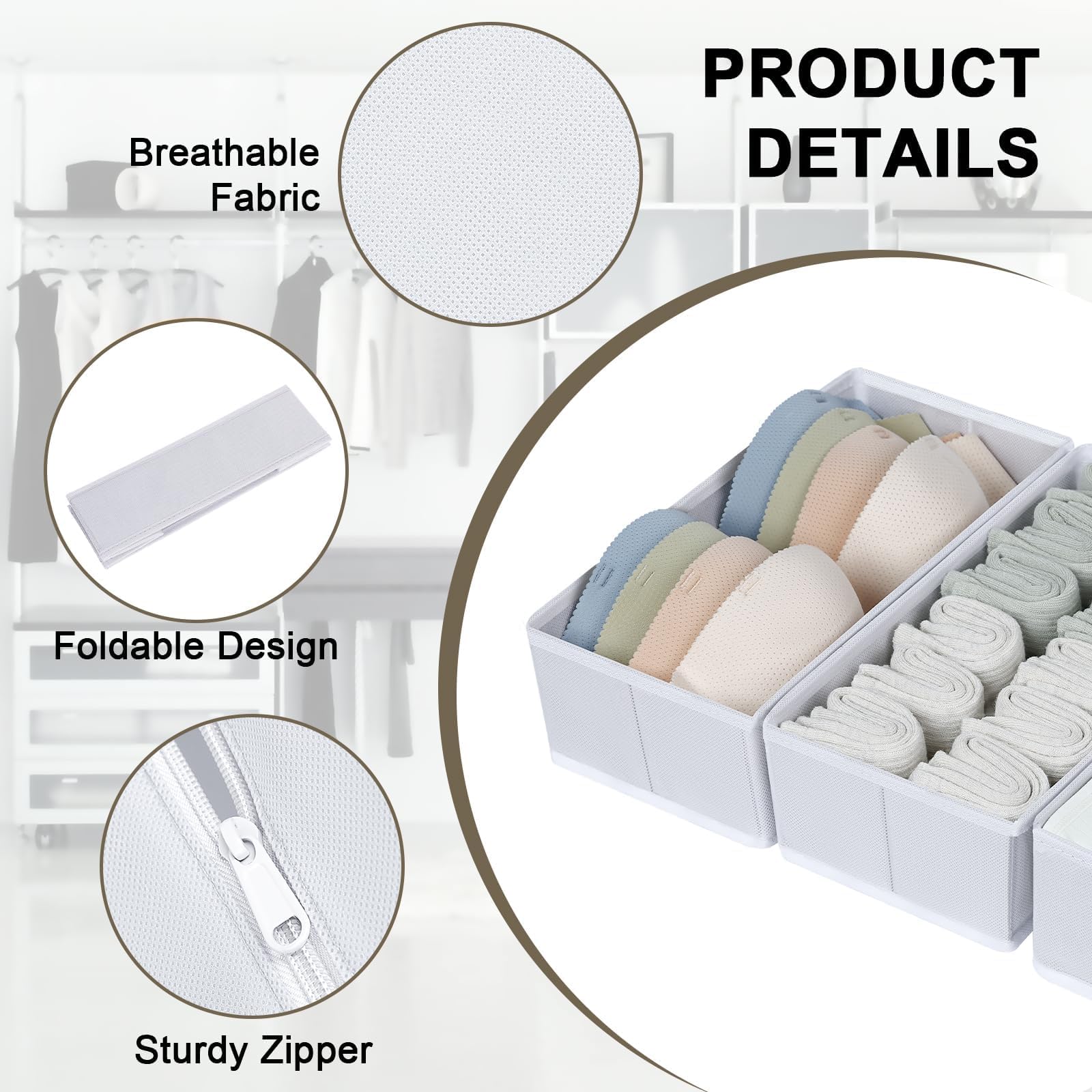 6 Divisori Per Cassetti Pieghevoli - Organizer Per Vestiti, Biancheria E Accessori (Grigio)