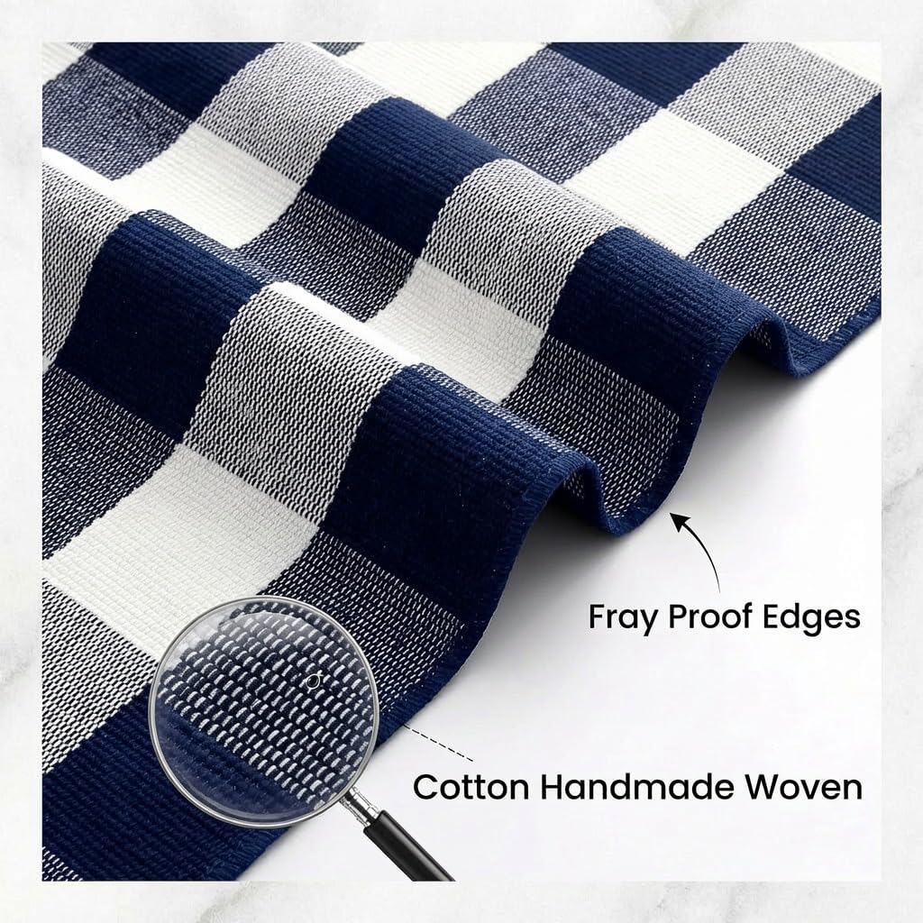 Navy Blue and White Buffalo Plaid Rug 3' x 5', Washable Farmhouse Non-Slip Checkered Doormat, Indoor Outdoor Floor Mat for Living Room, Bedroom, Entryway, Kitchen, Laundry Room