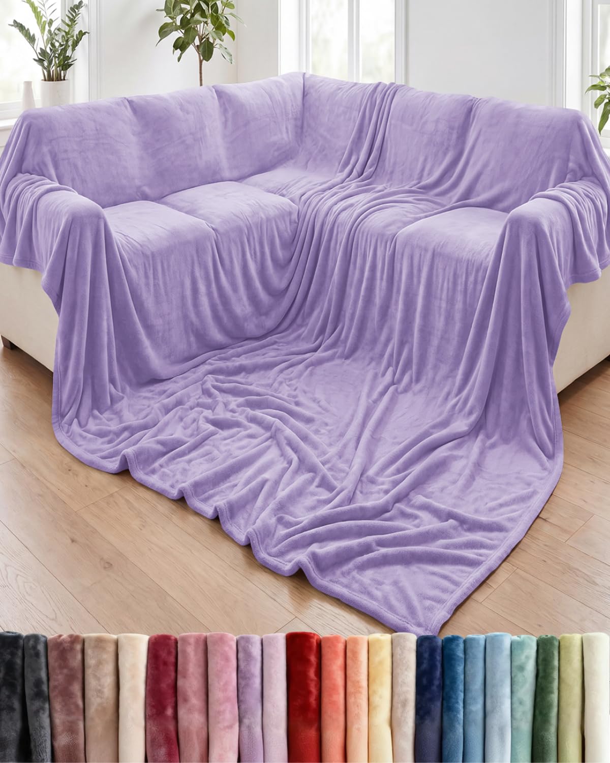 Fleece Blanket Oversized King - Ultra-Soft Flannel Blanket - Pastel Lilac
