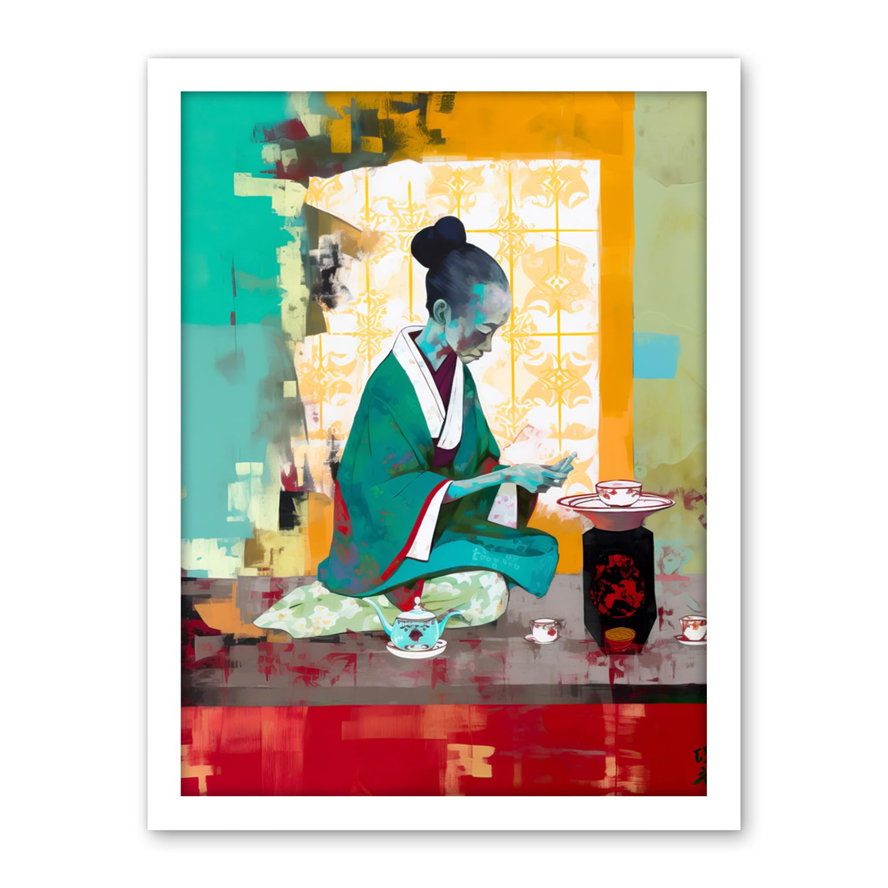 Artery8 Traditional Japanese Tea Ceremony Scene Artwork Framed Wall Art Print 18X24 Inch