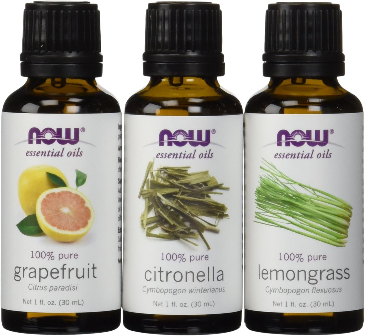 3-Pack Variety of Now Essential Oils: Summer Night Blend - Citronella, Lemongrass, Grapefruit