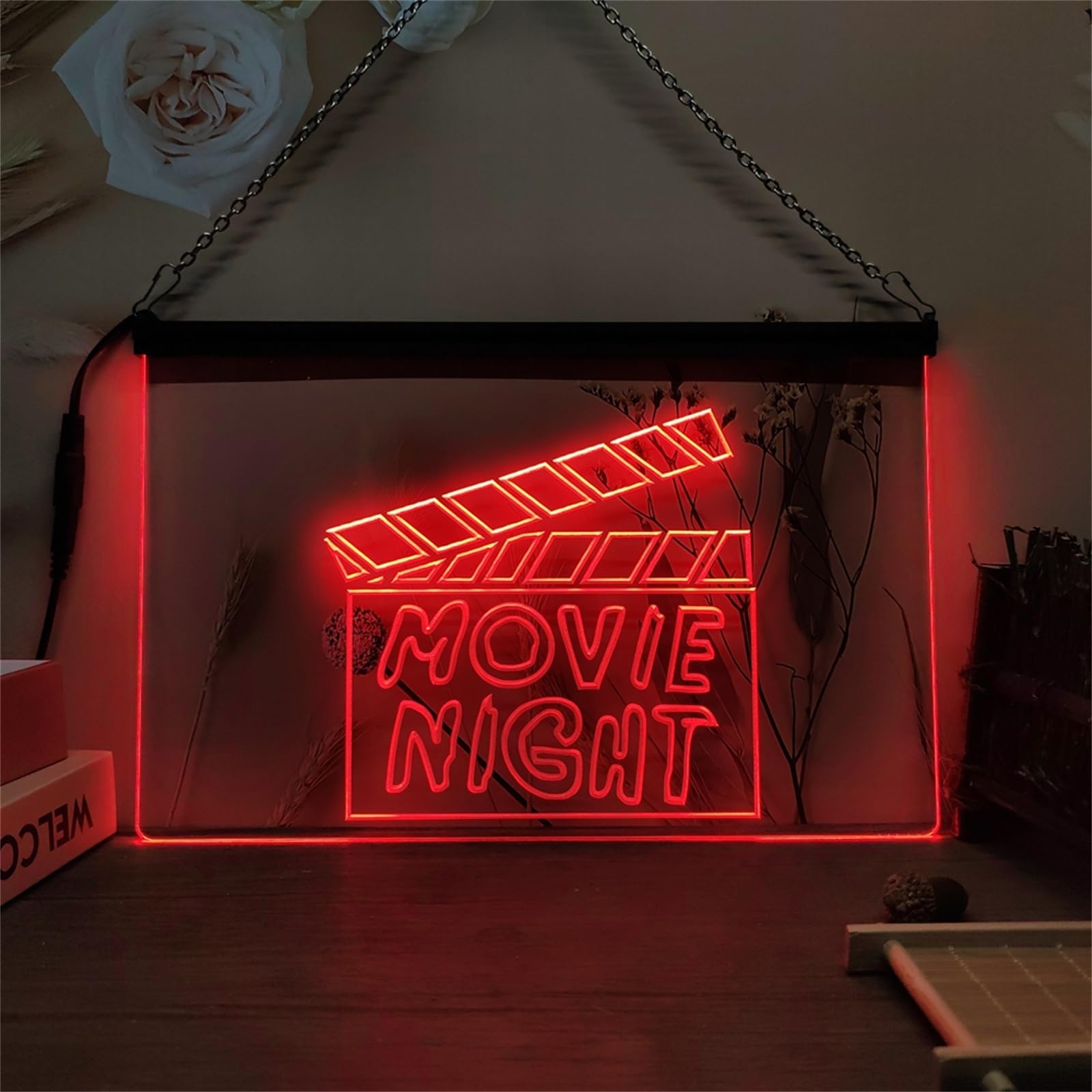 REWIS Insegna al Neon a LED per la Serata del Cinema, luci al Neon dimmerabili a 7 Colori per Il Cinema, Decorazioni Luminose, Alimentazione USB con dimmer per Telecomando,30x20cm