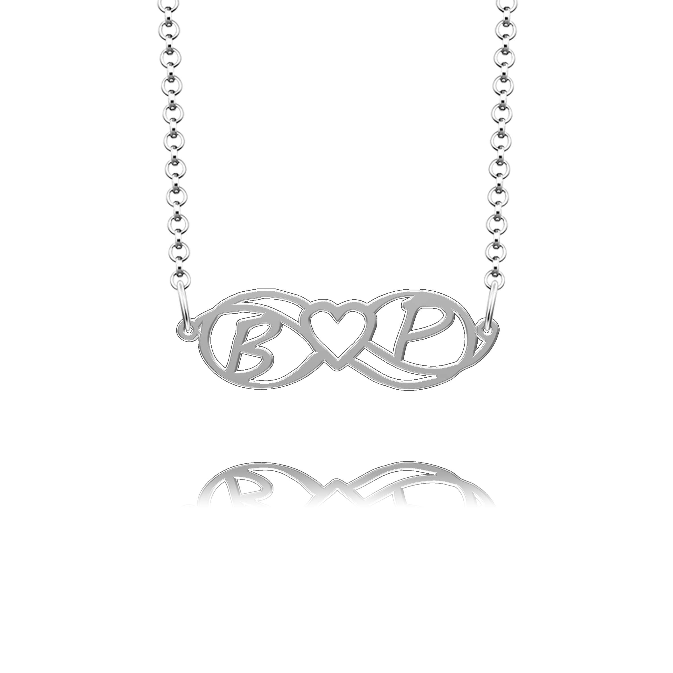 Infinite Memories Sterling Silver Love Heart Infinity Initial Monogram Customized Any Name Necklace Gift for Couple