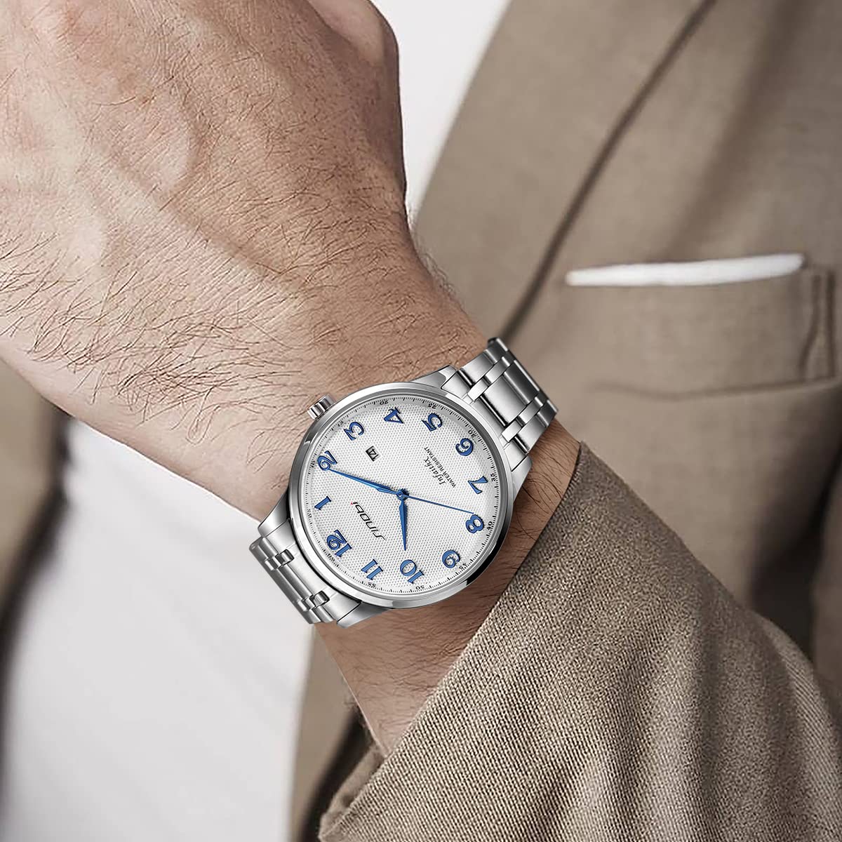 SHENGKE SINOBI Relojes clásicos de Negocios para Hombre Números arábigos Easy Reader Relojes de Pulsera para Hombres con Calendario Fecha Resistente al Agua