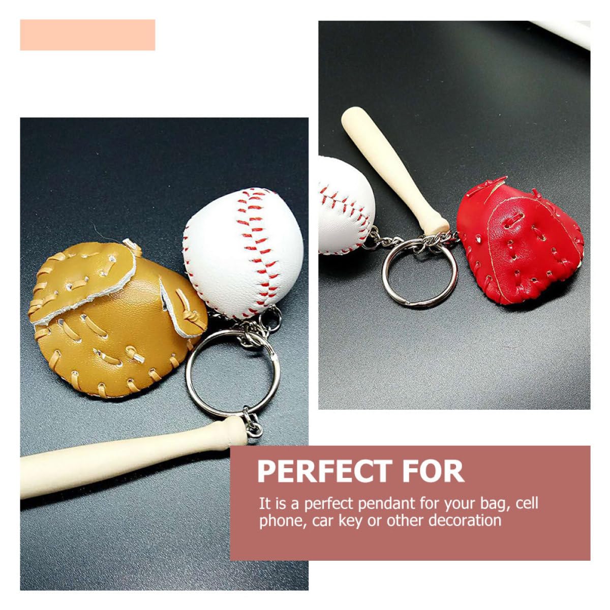 Portachiavi da Baseball Portatile, 6 Pezzi, Pu e Legno | Ciondolo Decorativo, Accessorio per Borsa e Cellulare, per Festa e Partita Sportiva
