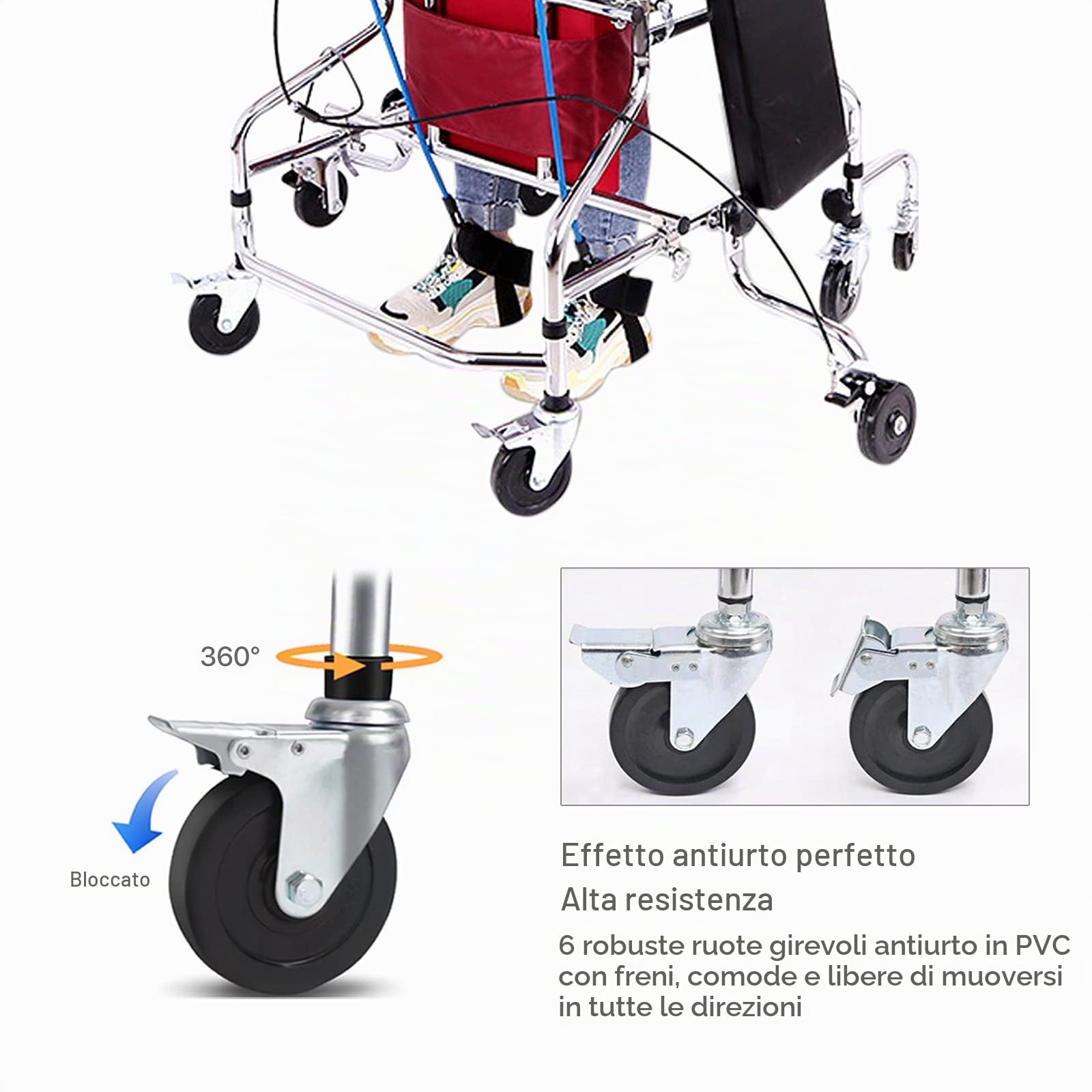 Deambulatore per Anziani o disabili, Girello Ascellare Altezza Regolabile, Aiuto per la mobilitàcon 8 Ruote, Seduta, Freni (Maschio e Femmina)