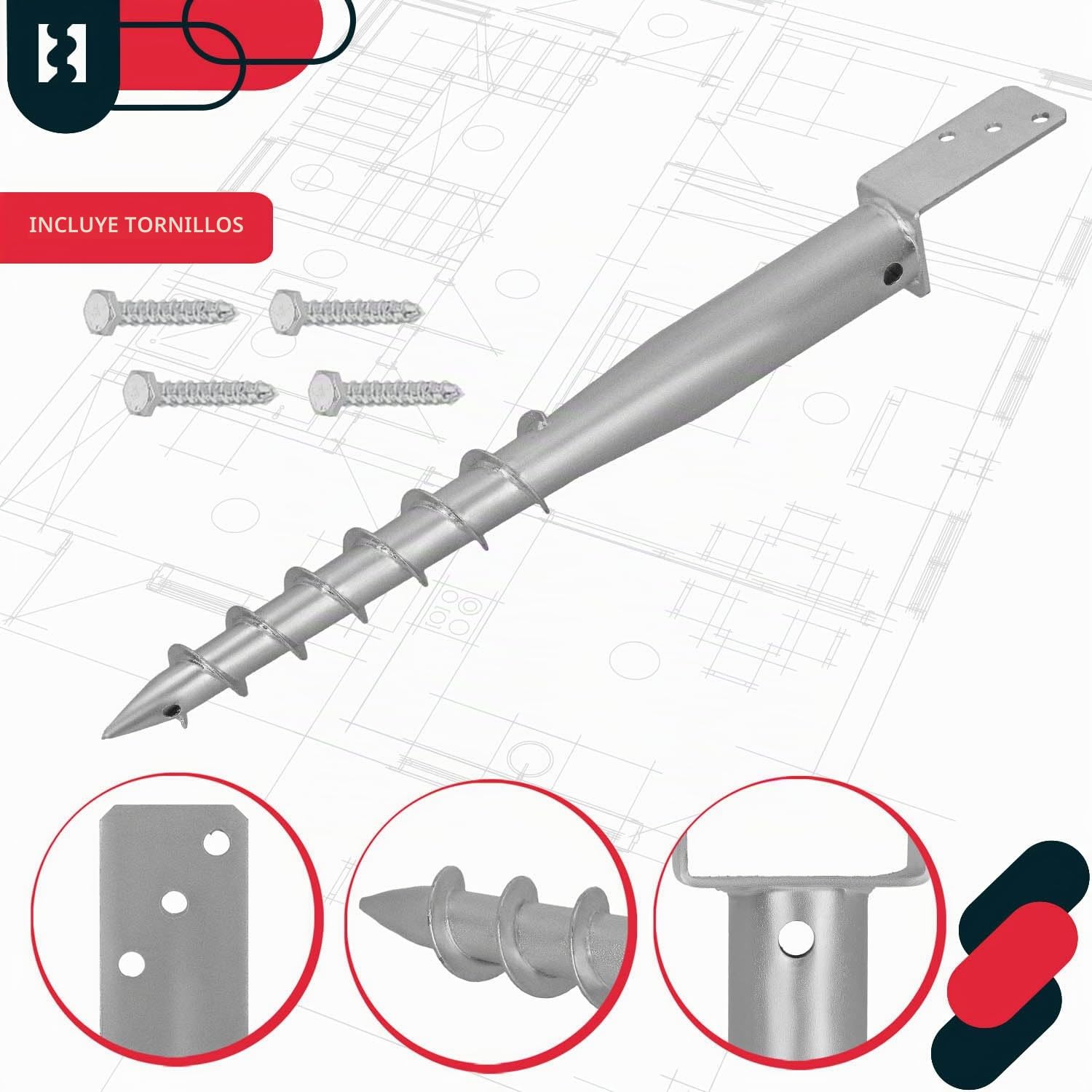 KOTARBAU® 4 soportes para postes L para atornillar, L 735 mm, acero galvanizado, manguito de impacto, base de poste, base en L, anclaje de tierra, ancla, poste de madera, valla de jardín