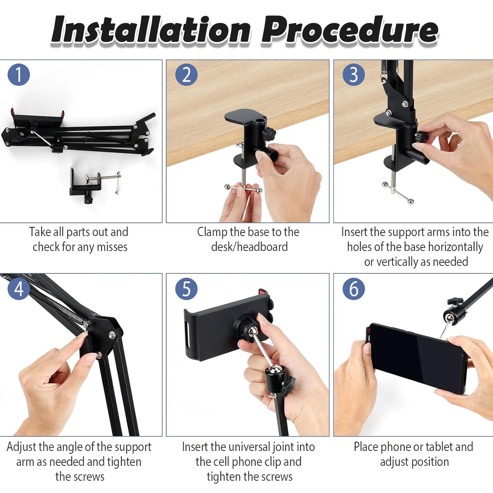 Support Telephone Lit, Flexible Long Bras Rotation 360° Réglable, 4,7-12,9 Pouces, Lisez en Position Allongée sans Avoir à Tenir Votre Kindle, Votre Téléphone Portable ou Votre Tablette