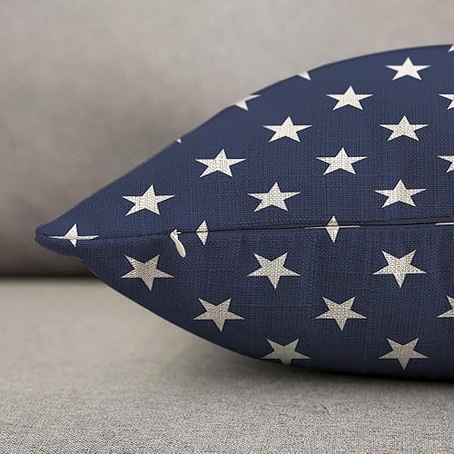 Miniatura 2 de HOSNYE Funda de almohada con diseño de estrellas azules y blancas, tela de lino para sofá, cama, sofá, automóvil, funda de cojín de cintura de 12 x
