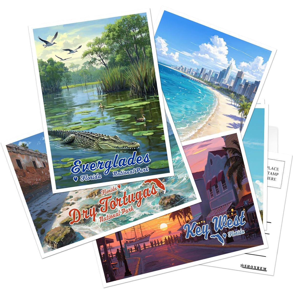 SHOXREM Florida Postcards Set of 24, 4x6 Retro Travel Landmarks