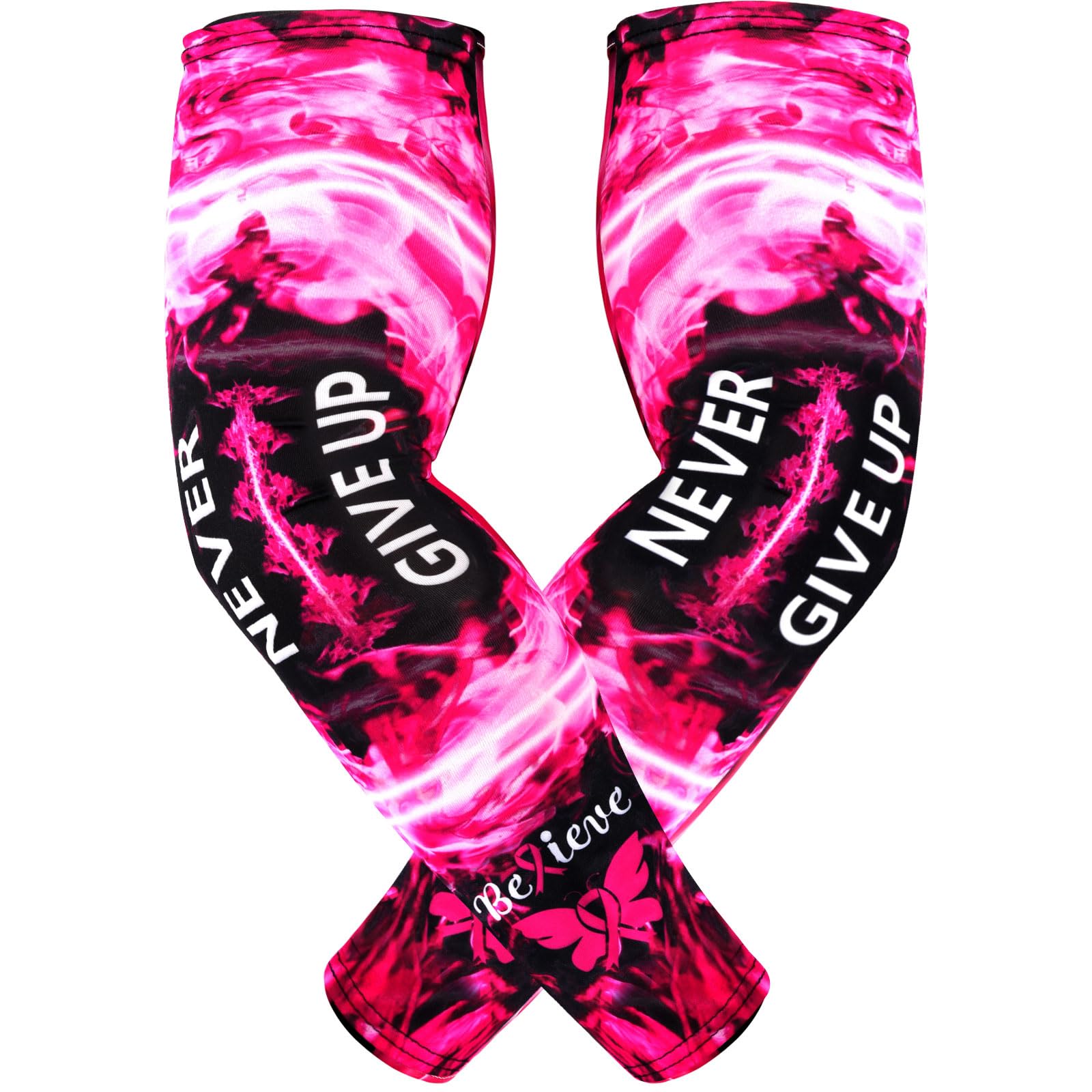 SNOWSTAR Sports Pink Ribbon Breast Cancer Awareness Arm Sleeve Compression Fit No Slip Football Flames