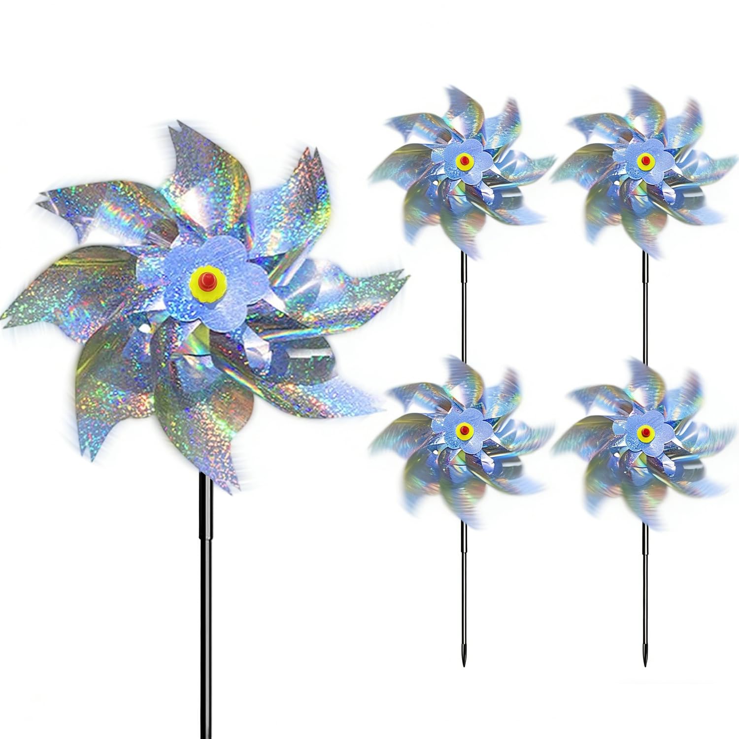 Reflective Bird Scarer Windmill, 5 PCS Windmills Scare Birds Pigeons Deterrent, Reflective Bird Repellent Windmill, Pigeon Repellent, Pinwheel Birds Deterrent Hanging Device Sparkly Silver Spinners