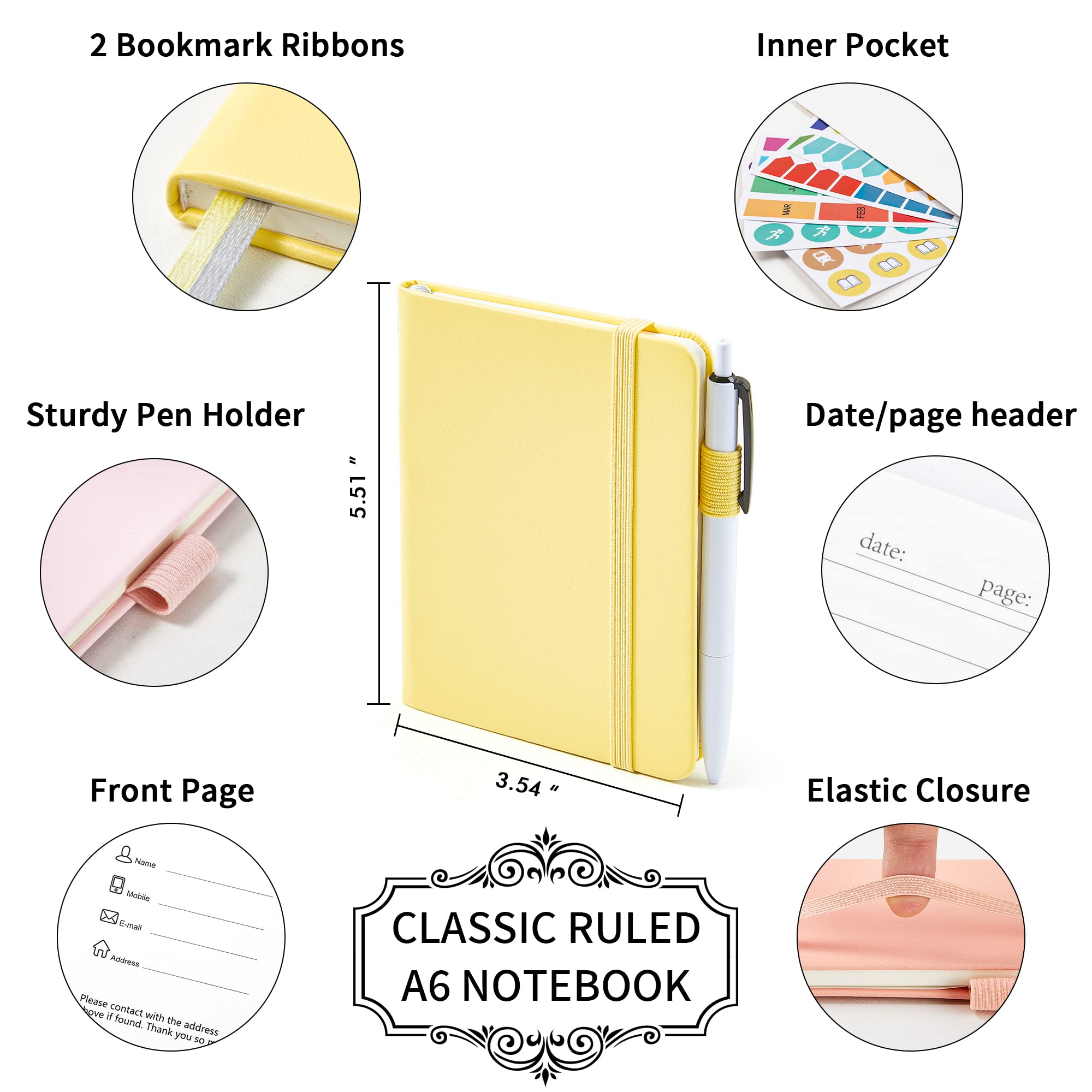 feela 3 Pack A6 Pocket Notebooks, Hardback Lined Small Notebooks with Dividers and Black Pens - Image 2