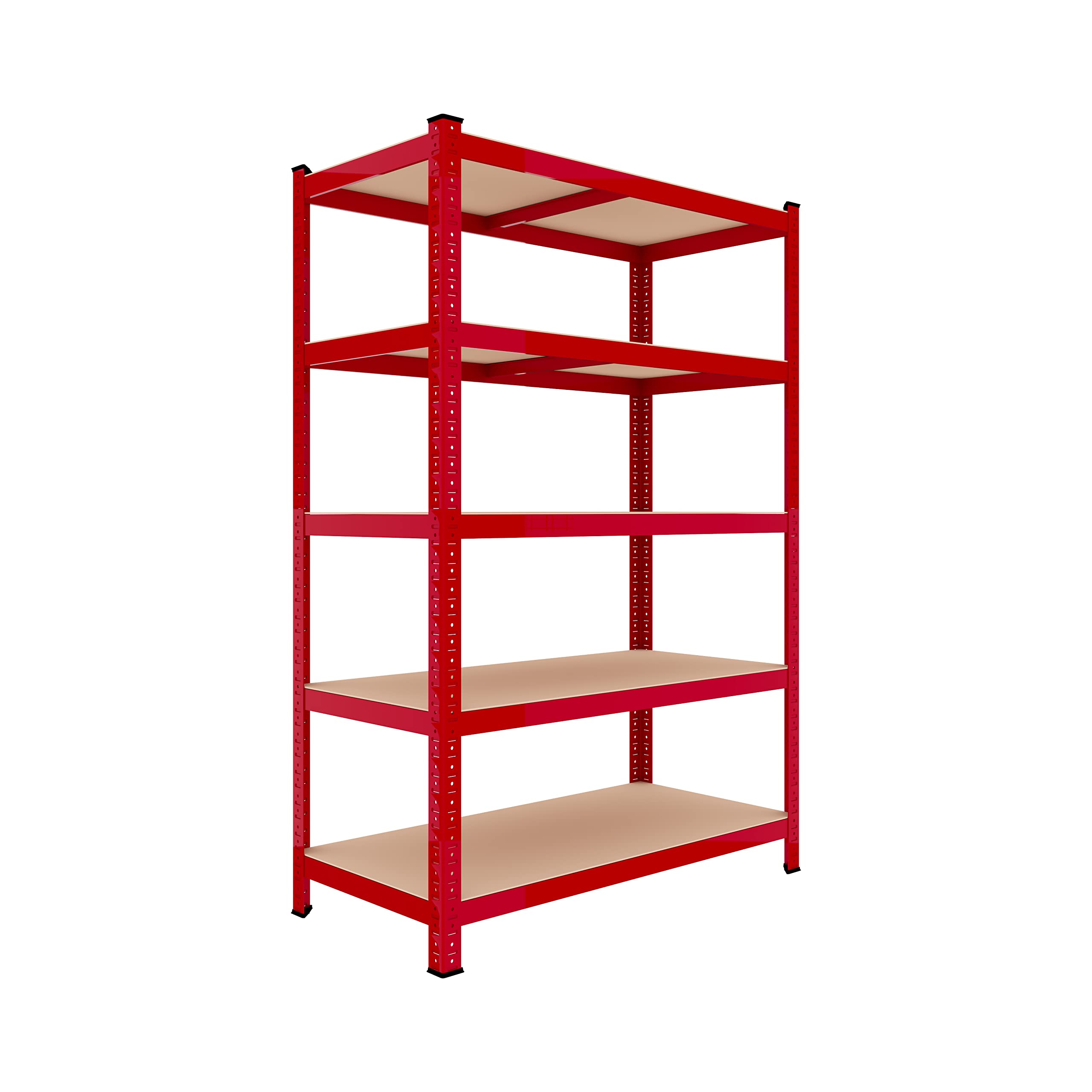 Bricozone Scaffale In MDF E Metallo Con 5 Ripiani Regolabili In Altezza Mensole Alta Portata Fino a 875 kg Garage Officina Cantina Capannone Magazzino Design Modulare 180 x 90 x 60 cm (Red)