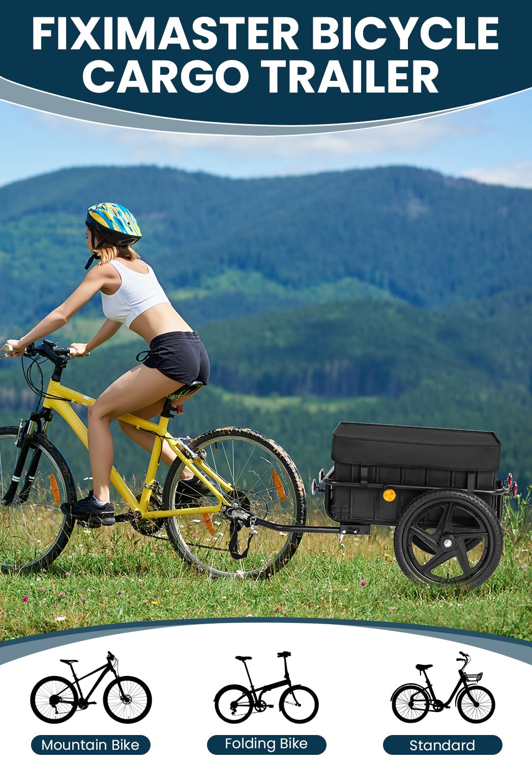 Remorque de vélo 2 en 1 avec barre coulissante, cadre fer robuste, pneus 40 cm, charge 40 kg