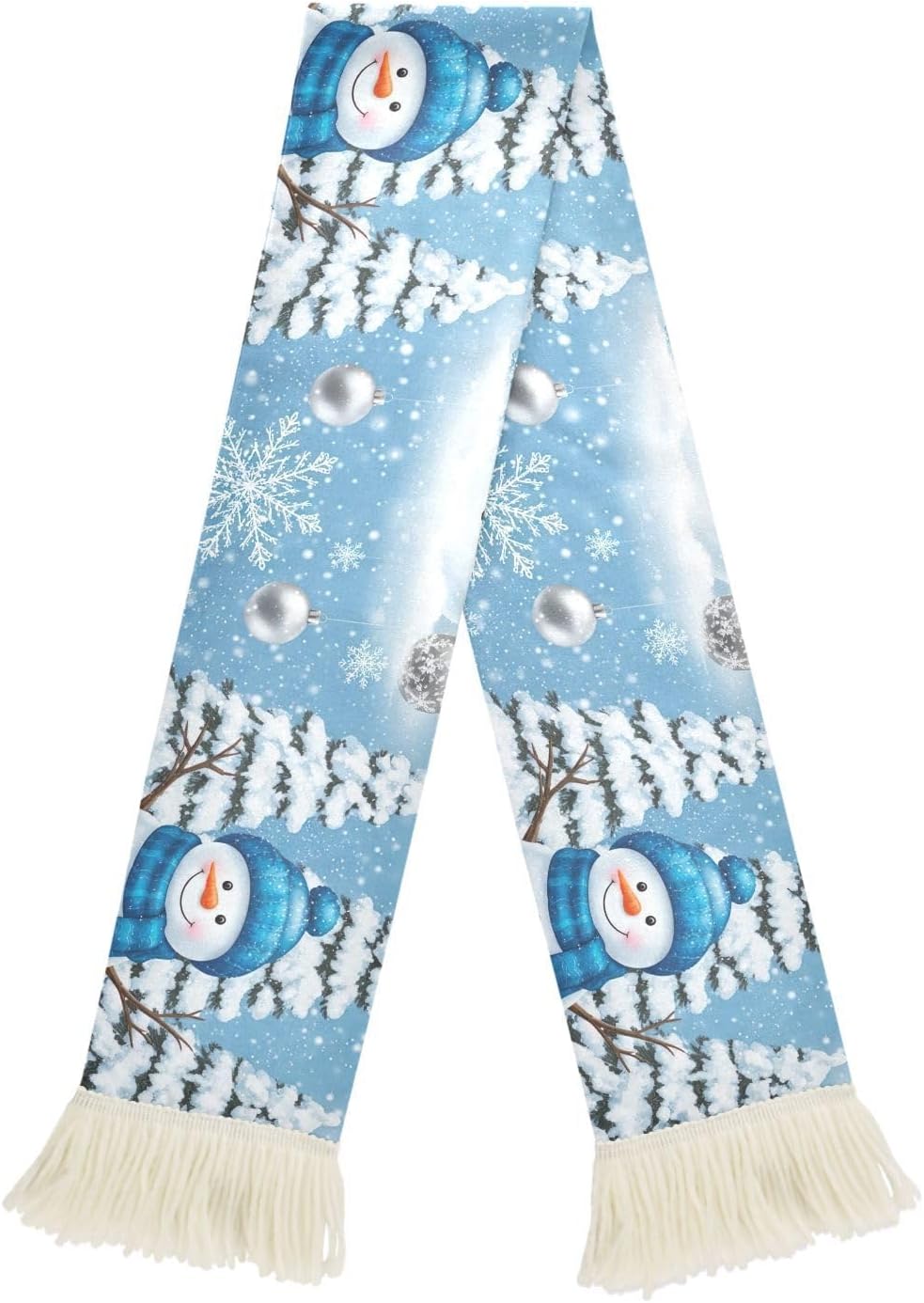 CHIFIGNO Snow Pine Trees Snowman Sports Fan Scarf Towel, Soft Quick Dry Polyester Cheering Scarf for Soccer Games, Fringed Rally Towel