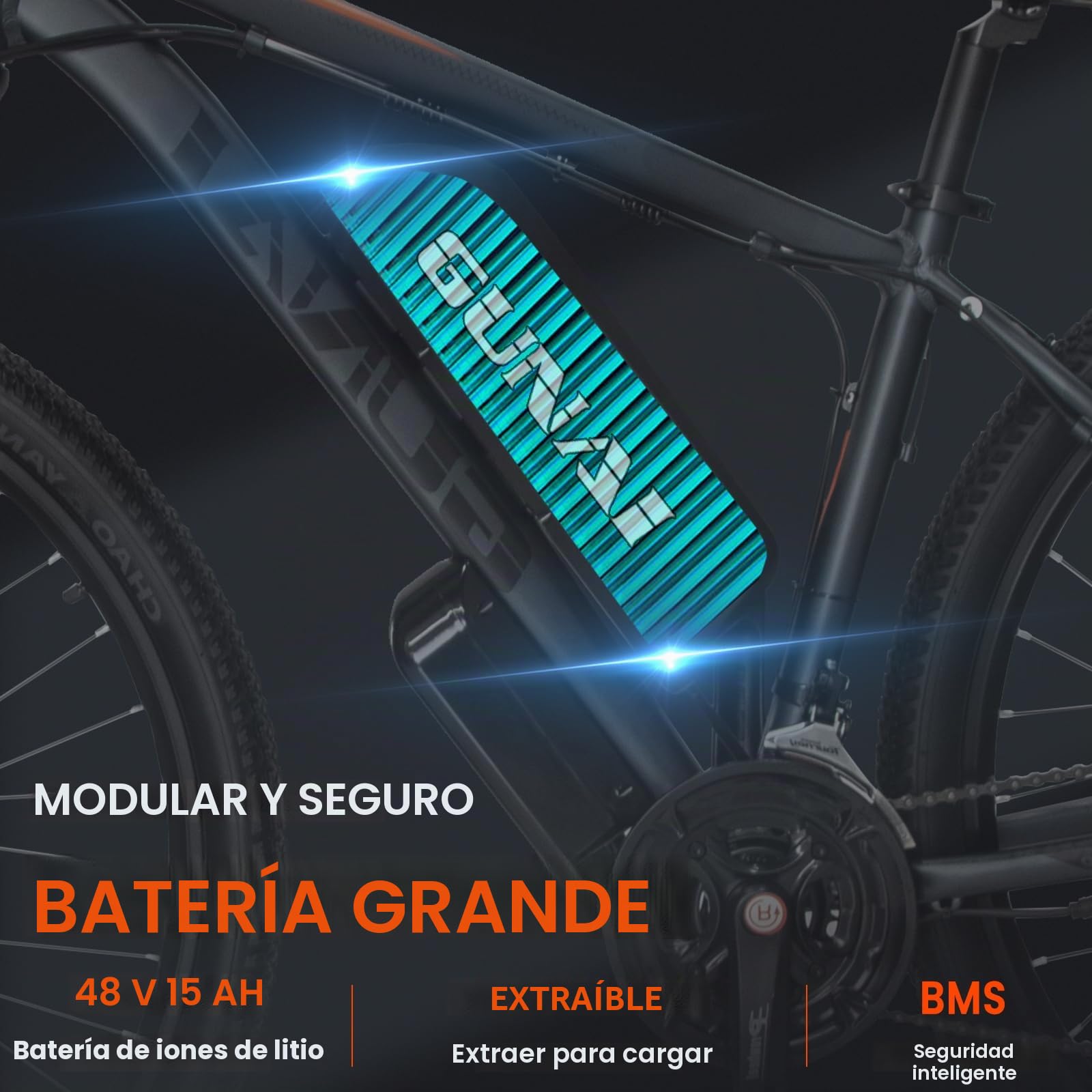 GUNAI Bicicleta Electrica Montaña Bicicleta Eléctrica 29" 48V 15Ah Bici Electrica Professional 21 Speed Gears Bicicletas Eléctricas LCD Display