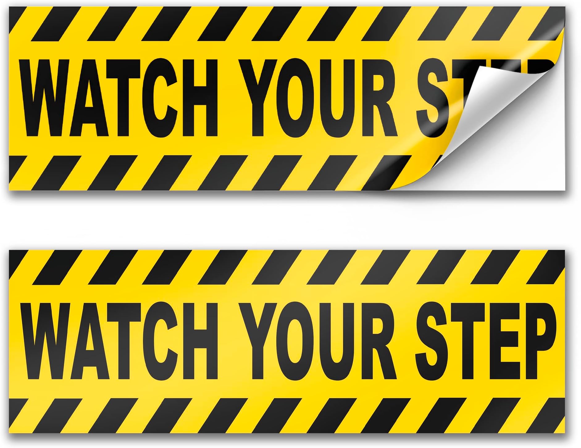 Watch Your Step Sticker 2 Pack, 10 x 3 Inch Adhesive Vinyl Caution Stickers, Contrast Yellow Black Warning Decals for Doors, Stairs, Thresholds, Indoor and Outdoor Smooth Surface Use