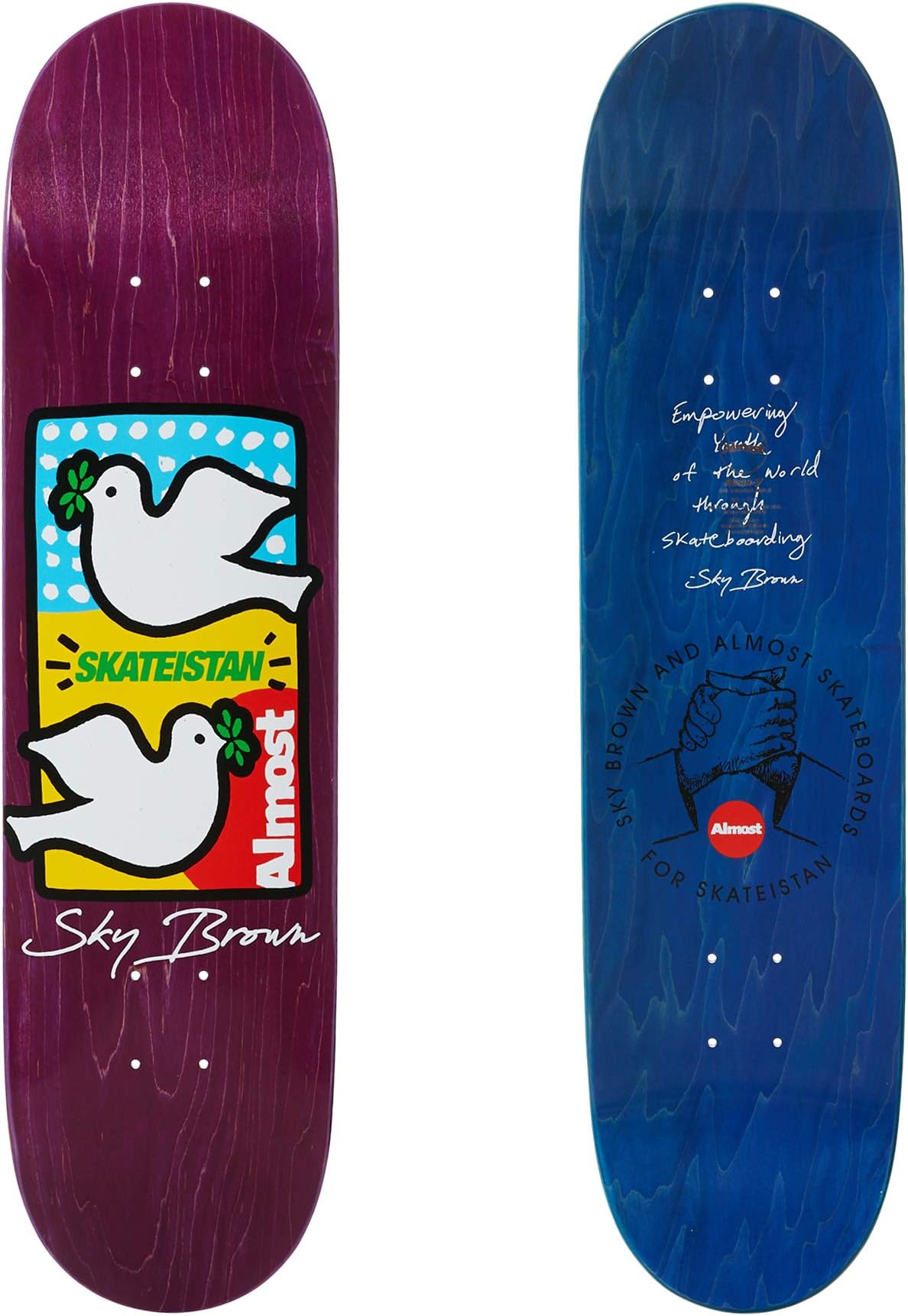 Almost Skateistan Double Doves R7 Skateboard Deck - Purple - 8.00"