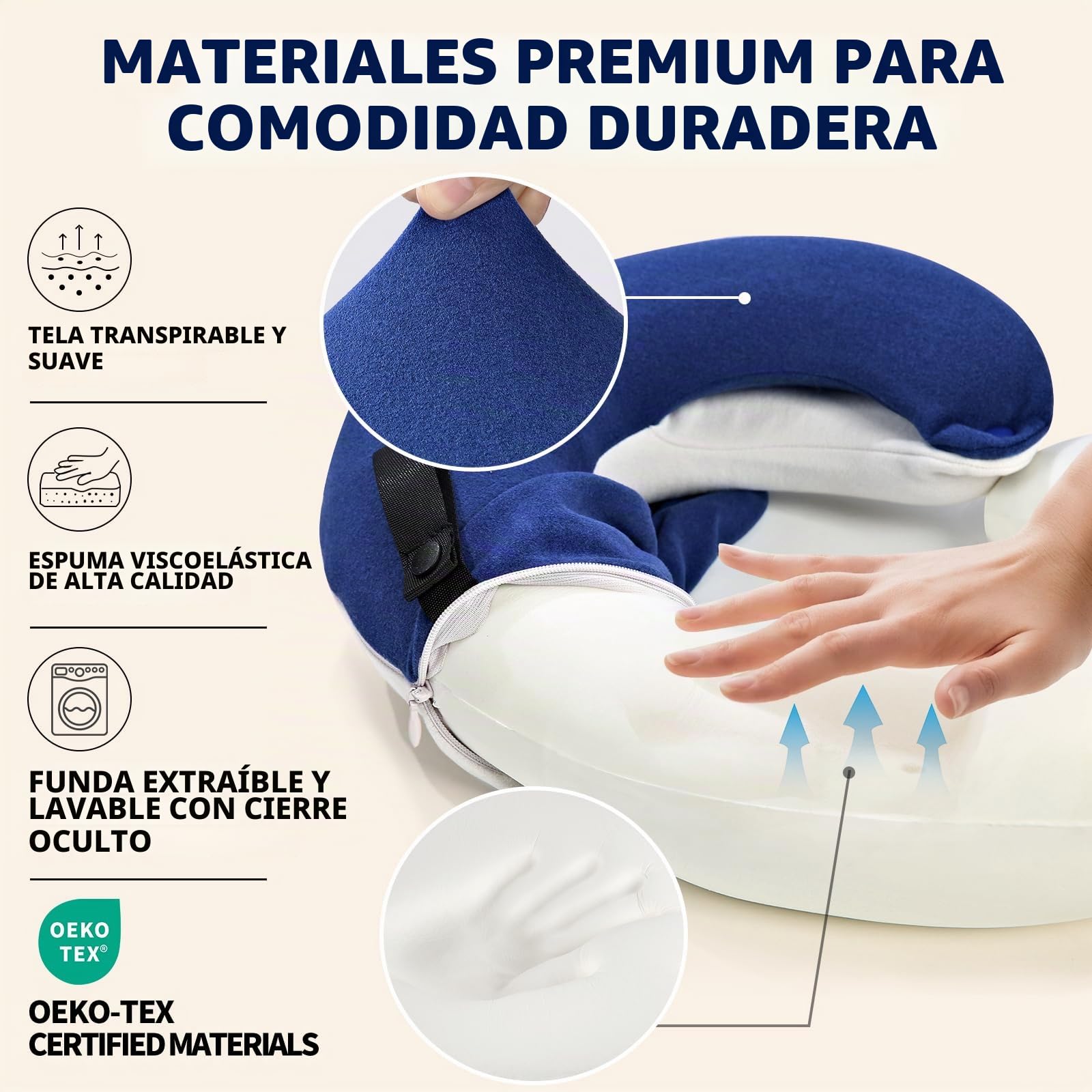 BUYUE Cojín cervical de viaje para aviones, reposacabezas 360° para dormir durante vuelos largos, kit con antifaz para los ojos 3D perfilado, tapones para los oídos y bolsa de almacenamiento (Adultos