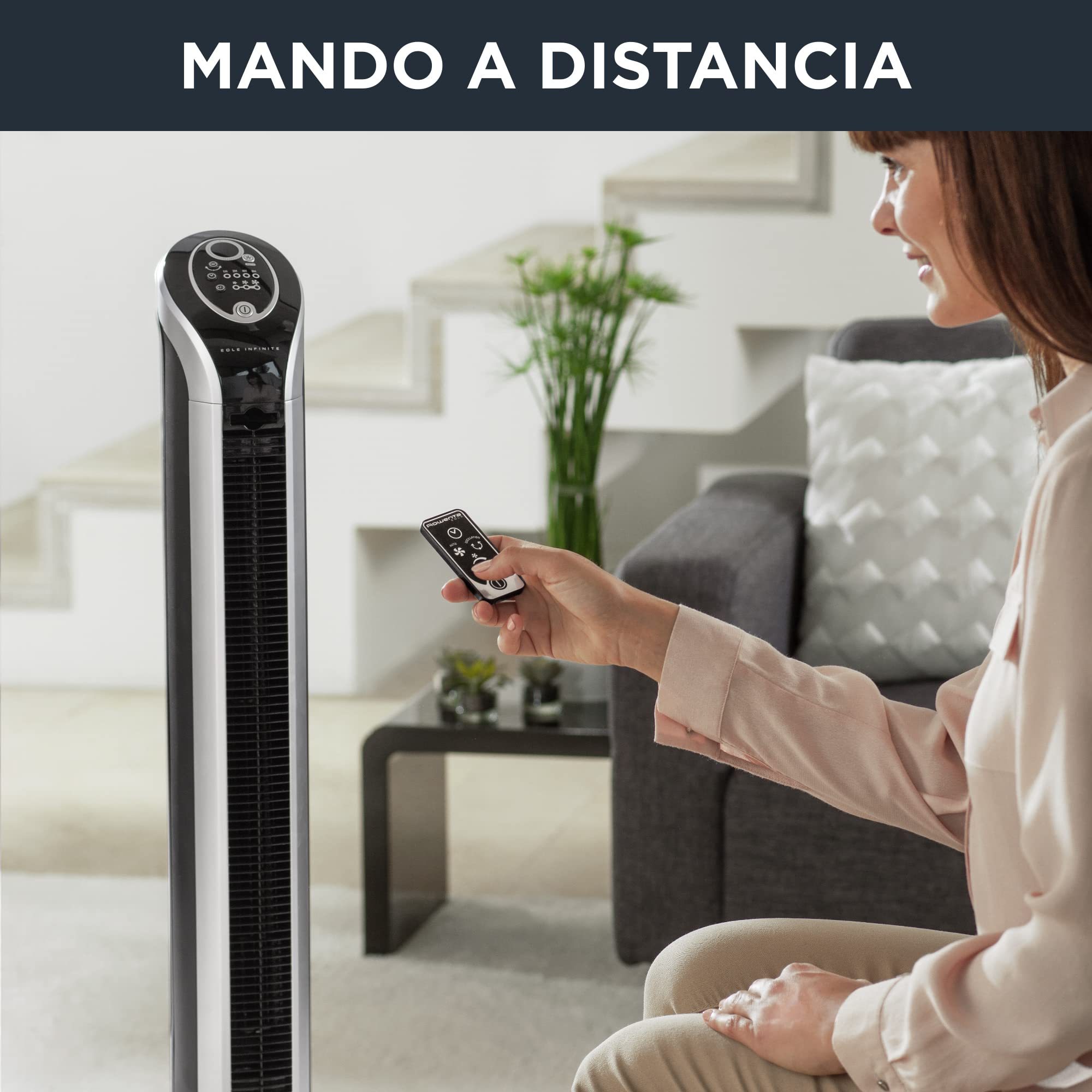 Rowenta VU6670 Eole Infinite, ventilatore a torre, timer fino a 8 ore, 3 velocità, telecomando, spegnimento automatico, nero (ricondizionato)