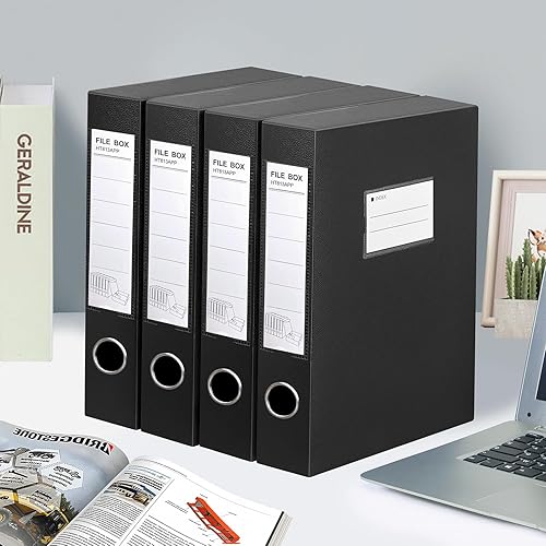 Miniatura 8 de HUA JIE Paquete de 2 cajas de almacenamiento A4, 2.559 in, caja de almacenamiento de documentos con clip de metal para oficina y escuela, color negro