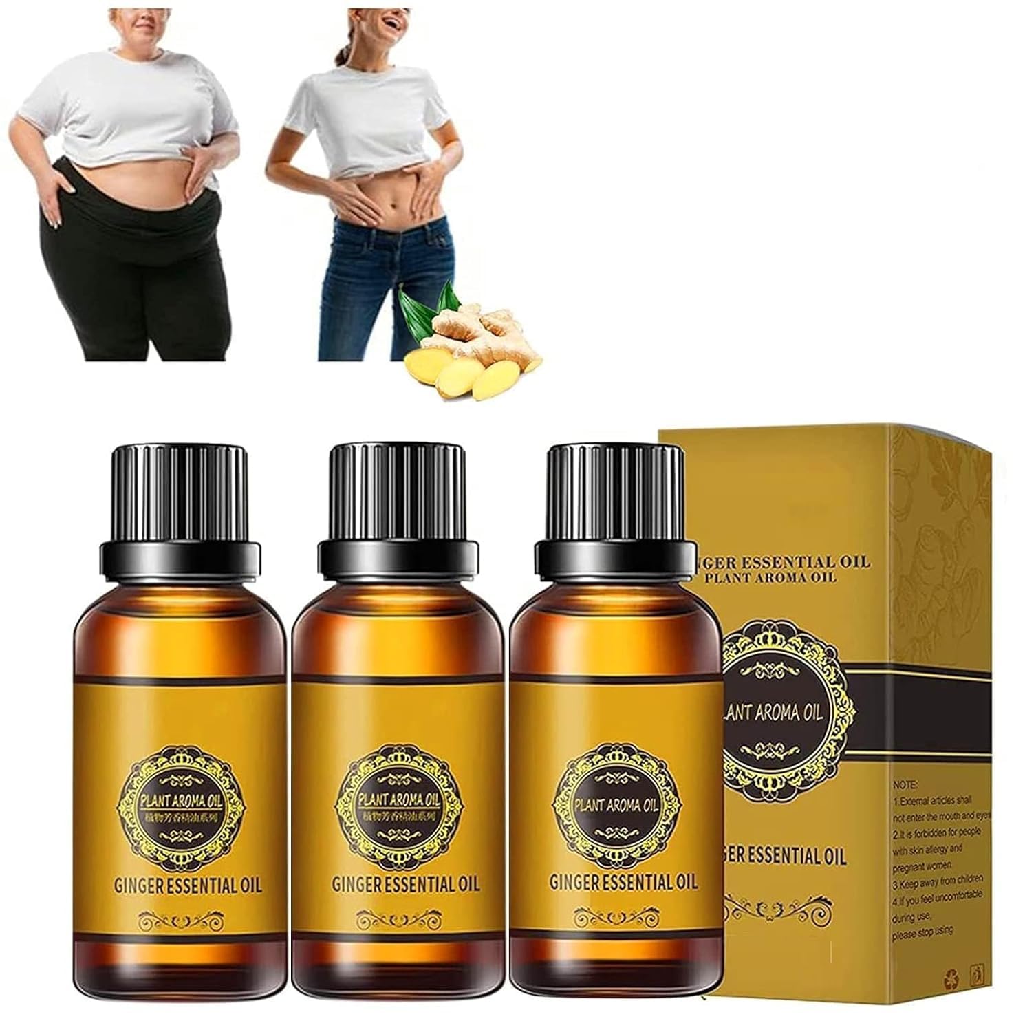 Belly Drainage Ginger Oil,Tummy Ginger Drainage Massage Ginger Oil,Ginger Massage Oil for Lymphatic Drainage - 30ml (PACK OF 3)