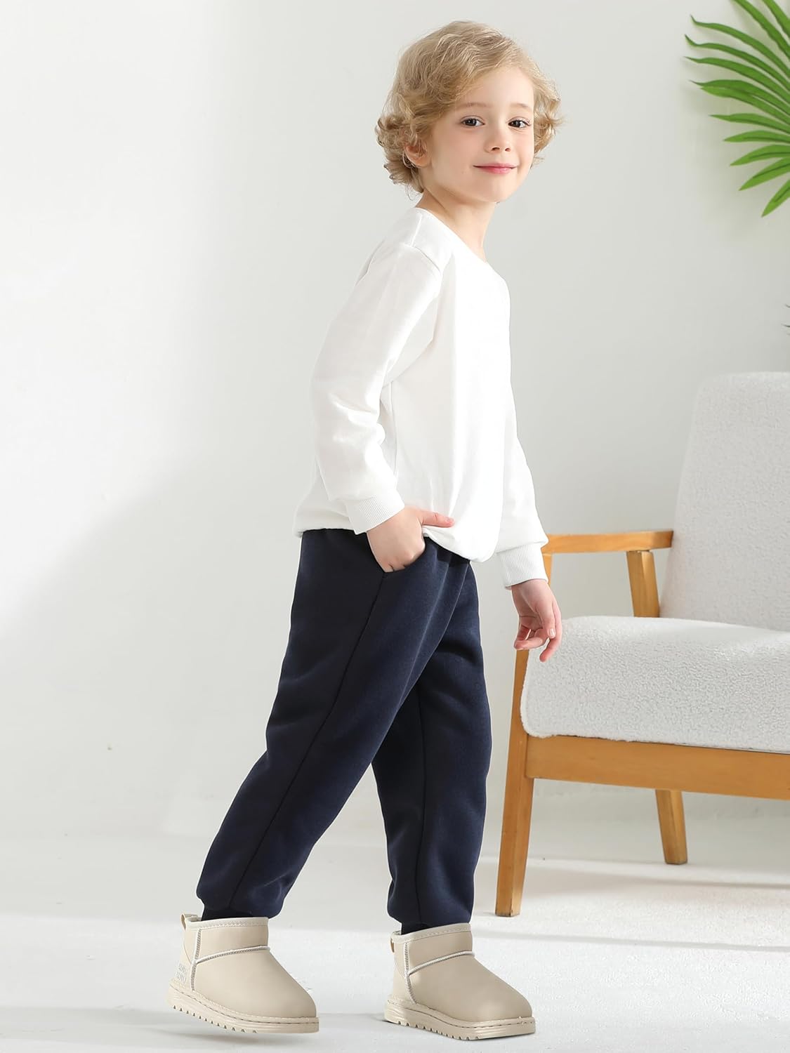 Toddler Boys Girls Sherpa Fleece Lined Sweatpants Elastic Waist Soft Cotton Winter Warm Jogger Pants for 2-8 Years - Image 3