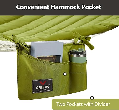 Miniatura 4 de CHULIM Hamaca doble para exterior con barras separadoras de madera dura, hamaca grande de cuerda con almohada de poliéster y cojín, capacidad de 475