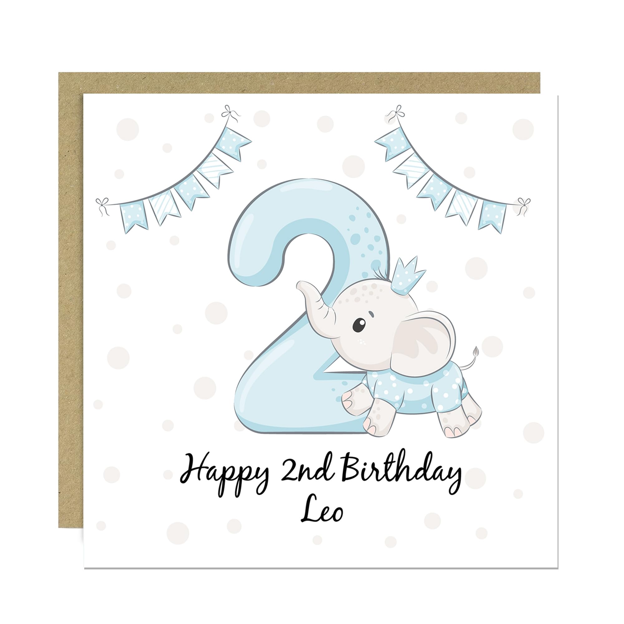 RED OCEAN Personalised 2nd Birthday Card For Boy, Son 2nd Birthday Card, Special Second Birthday Gift For Grandson, Second Birthday Card, Nephew 2nd Birthday Card, Elephant Card, Cute Birthday Card
