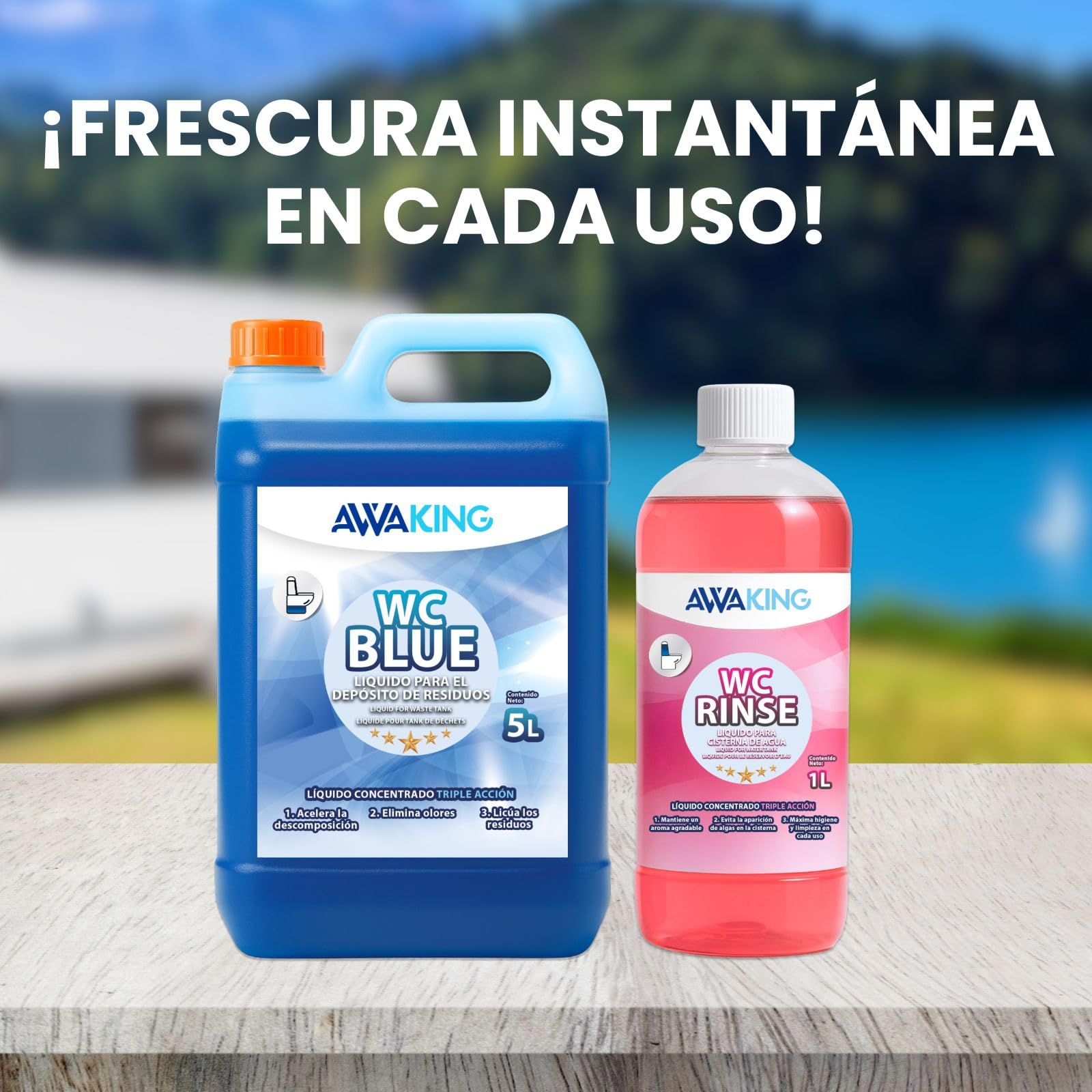 Liquido WC chimico portatile, Simile Aqua KEM Blue, 5L + Rinse 1L, Liquido WC Chimico Camper e Cisterna, Liquido Bagno Portatile Campeggio, Camper, Potti,Acqua Nera Camper,Serbatoio Rifiuti