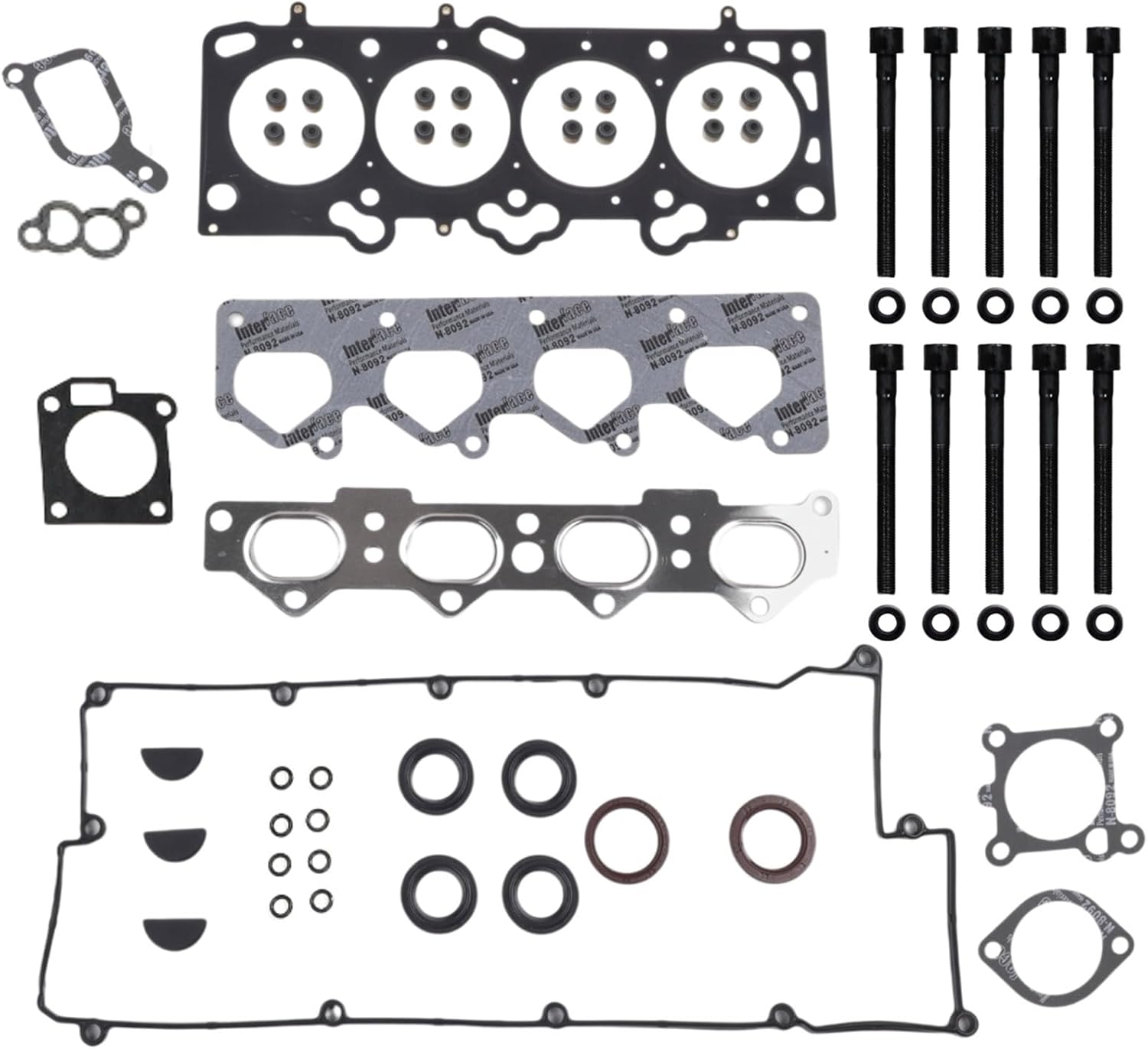 ES71313 Engine Head Gasket Set with Cylinder Head Bolt Kit for Hyundai Tucson Tiburon Elantra, for Kia Soul Spectra Spectra5 Sportage DOHC L4 16V 1975cc 2.0L Replace OE# HS26181PT, HS26181PT-1