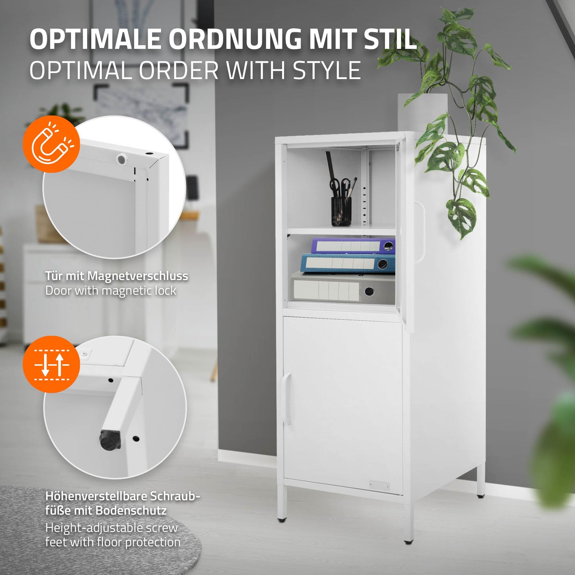 ML-Design Armadietto Portadocumenti da Ufficio Bianco 40 x 101,5 x 40 cm, Contenitore in Acciaio con 2 Ante e Ripiani Regolabili, Mobile Multiuso di Archiviazione, Organizzatore per Studio o Soggiorno
