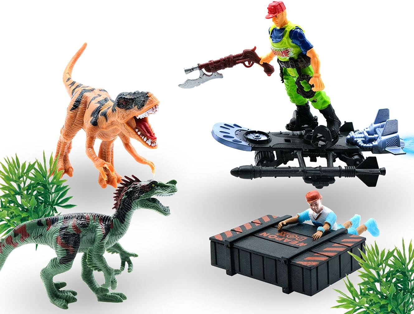 Dinosaur Toys with Action Figures for 3 4 5 6 7 Year Old Boys and Kids Includes 6 Dinosaurs Figures, 4 Movable People Toys with Weapons and Transportation for Creating a Dino World : Toys & Games