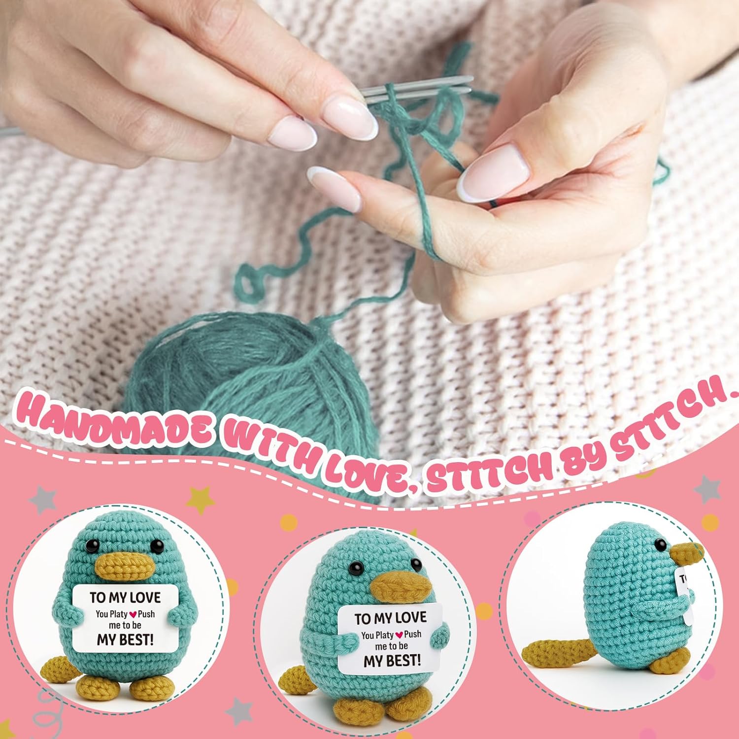 Valentine to My Love You Gifts for Her Him Girlfriend Boyfriend Wife Husband Couples -Valentines Gifts for Wife Husband Wedding Anniversary Birthday Romantic Gift for Couples Handmade Crochet Platypus - Image 4