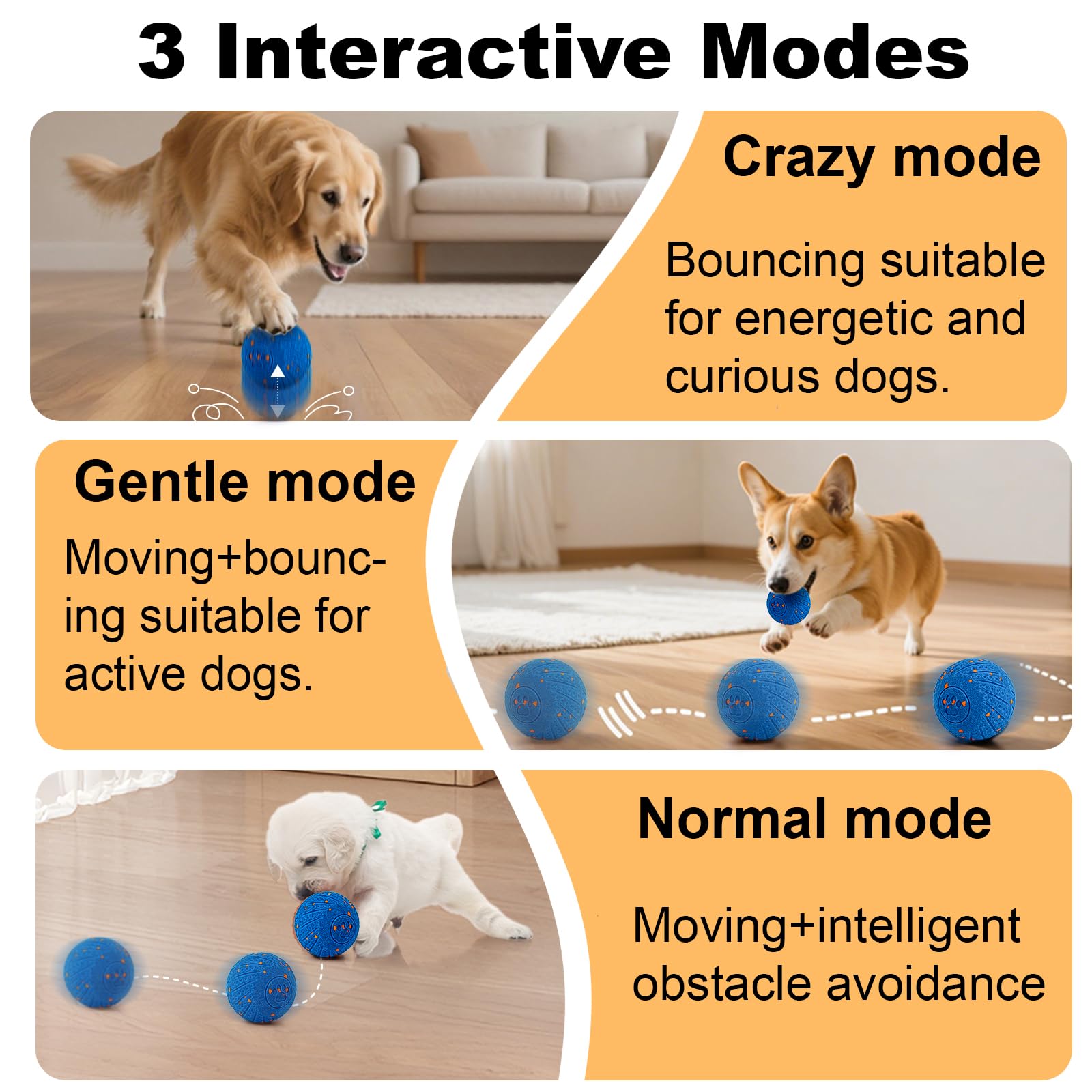 Giocattoli interattivi per cani: palla intelligente per cani – rimbalzo automatico, vibrazione e salto! Design Duraspin durevole per masticatori aggressivi. Ricaricabile e di lunga durata, mantiene i