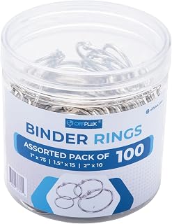 (100 Pack) Loose Leaf Binder Rings Assorted Sizes (1,1.5,2 Inch), Premium Nickel Plated Steel Book Rings for Home, School, Office Use
