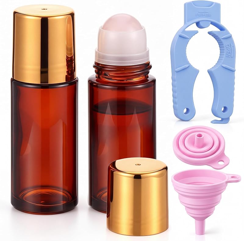 Novabright Frascos Recarregáveis com Aplicador Roller de Quartzo Rosa, 50 mL, Rosa, Pacote com 2