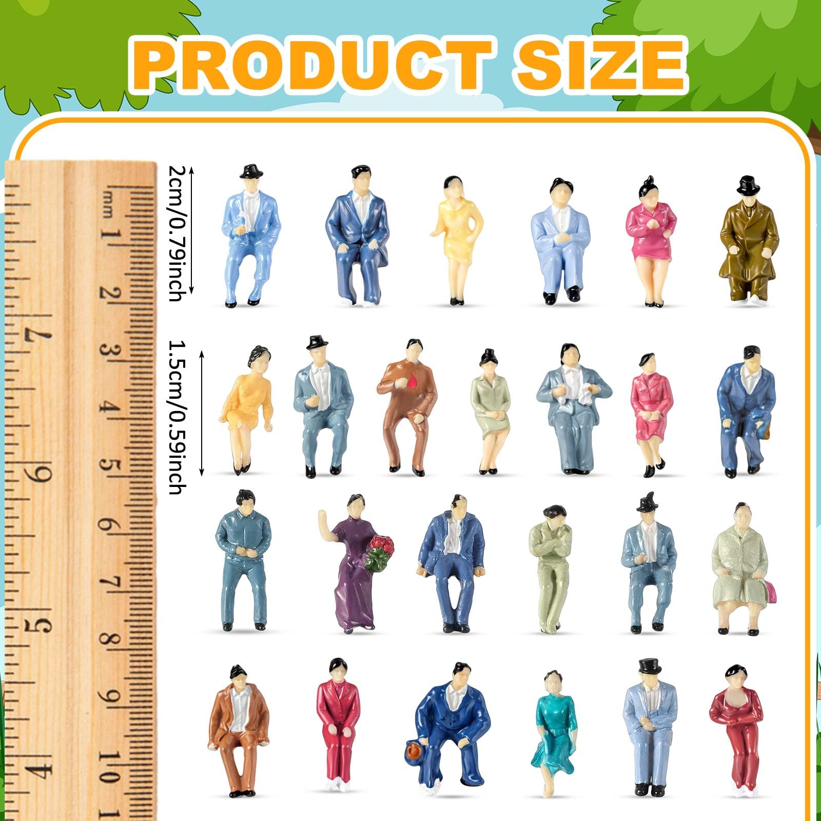 Namalu 50 Pcs 1: 87 Sitting Pose Scale Mini People Figurines Set Tiny Sitting People Colorful Model Miniature Trains Architectural Painted Figures Model Tiny Plastic Figurines for Miniature Scenes - Image 2