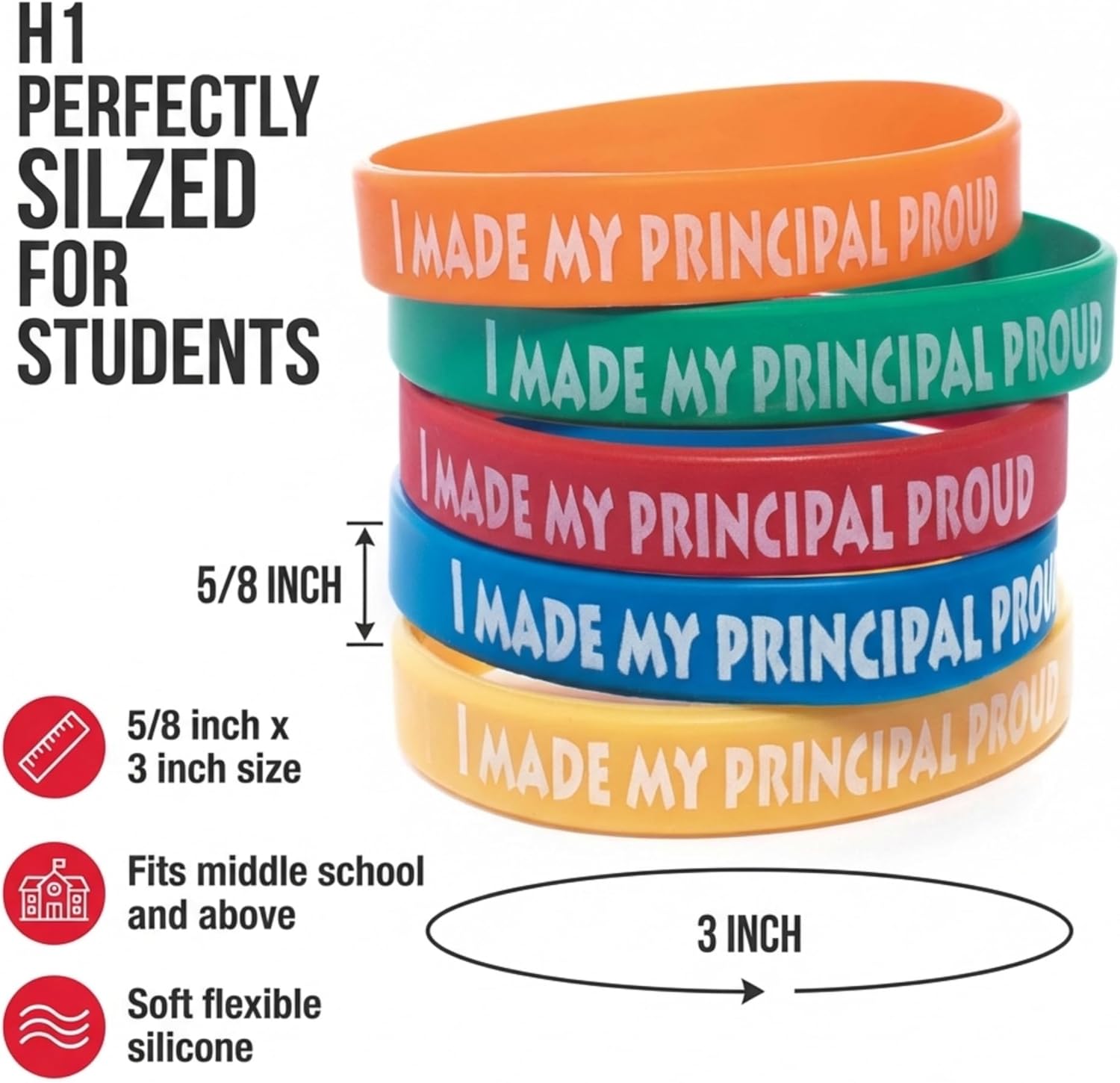 Anderson's Silicone Wristband Assortments, Academic Wristbands for Kids, 25/pkg