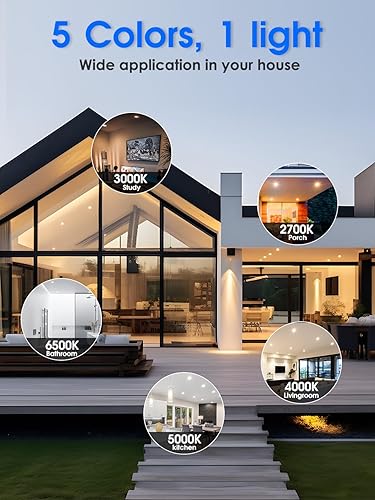 Miniatura 9 de Energetic - Paquete de 12 luces LED empotrables 5CCT de 56 pulgadas, regulables con borde deflector, 2700 K3000 K4000 K5000 K6500 K seleccionables,