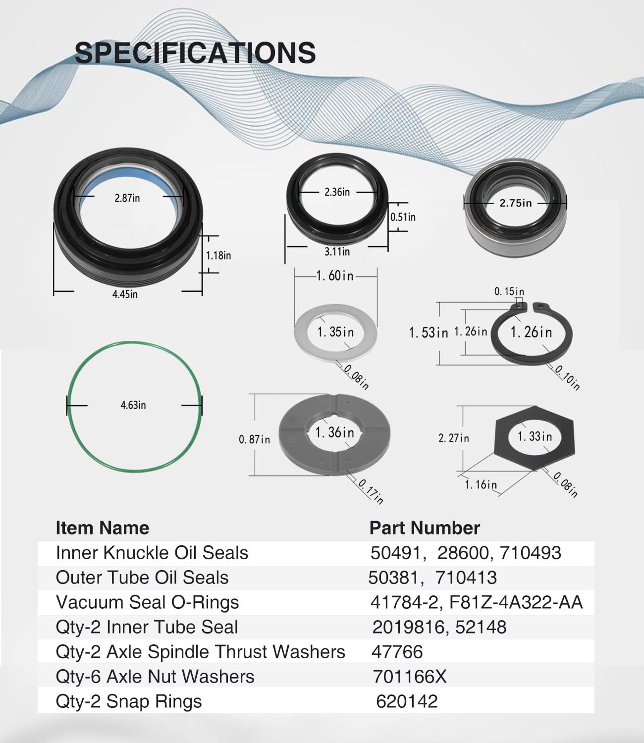 Buy Outer Axle Knuckle Tube Dust Seal & Inner Tube Seal & Needle Bearing & Snap Ring & Thrust