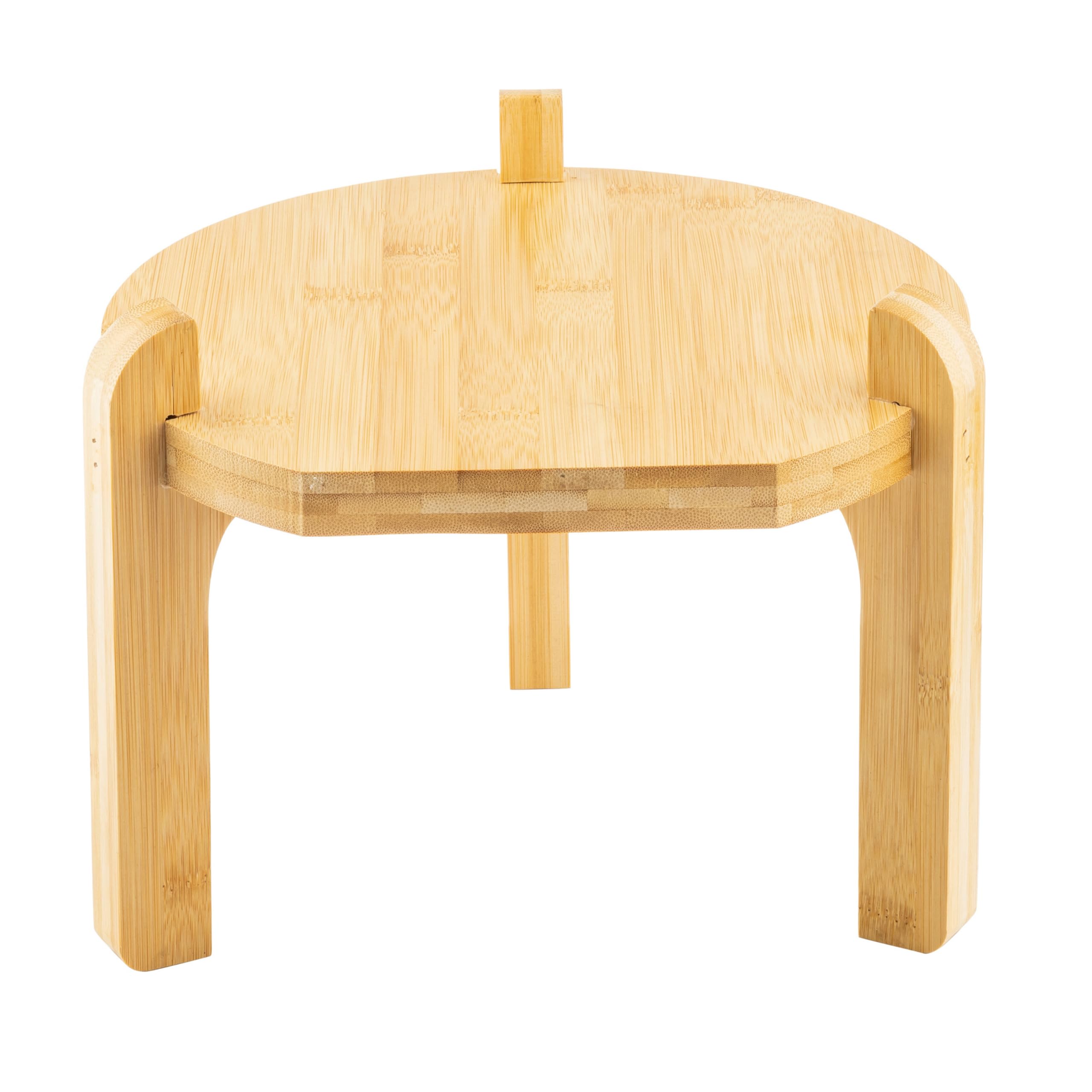 Soporte de madera de bambú para dispensadores en fiestas de jardín y bufés de hotel