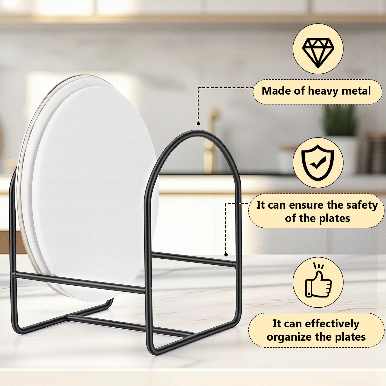 6 soportes para platos de cena, organizador de platos de cocina, estante vertical de hierro de 2 tamaños para armarios de cocina, mostrador de armario (3 grandes y 3 pequeños, negro)