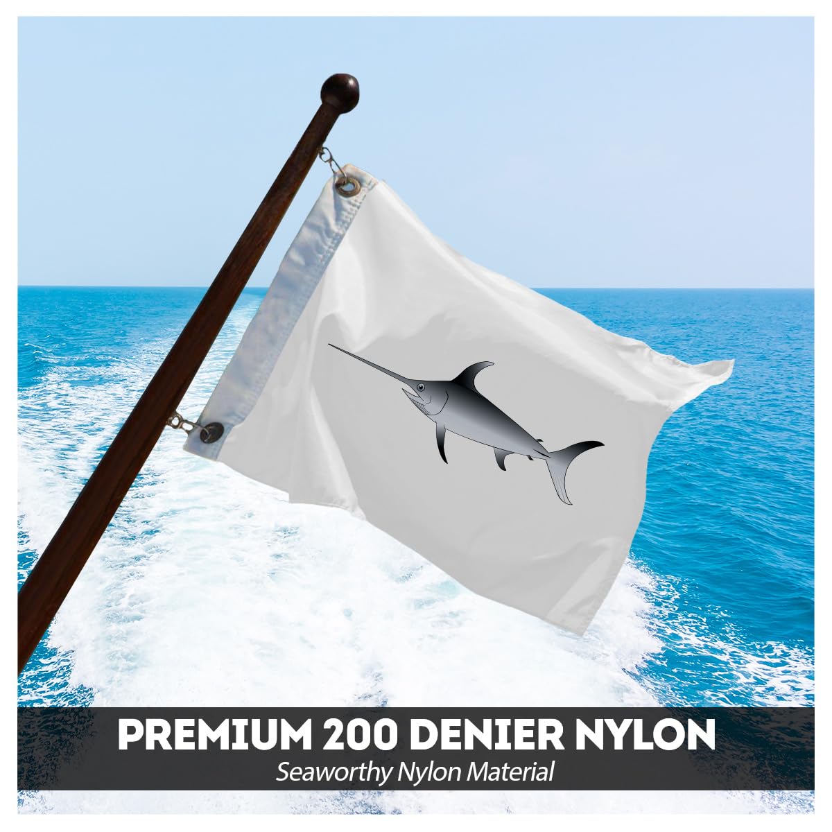 AGAS Sword Fish Novelty Boat Flag - 12 x 18 inch - Double Sided Printed 200D Nylon - Solid Brass Eyelets Canvas Heading - Vivid Colors Fade Proof - Sword Fish Funny Boat Nautical Flag