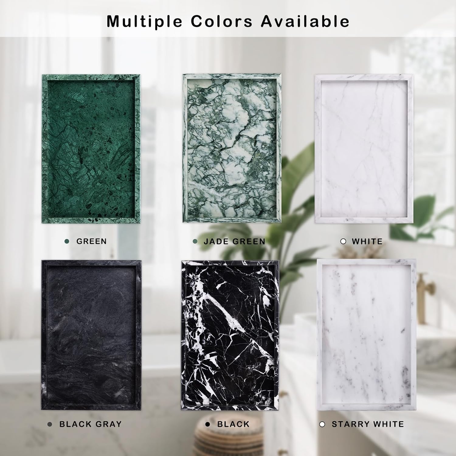 Marble Bathroom Tray for Countertop & Home Decor, Natural Decorative Marble Tray for Jewelry & Perfume Organizer, Luxury Stone Vanity Trays for Dresser, Kitchen Counter, 12" x 8", Jade Green - Image 8