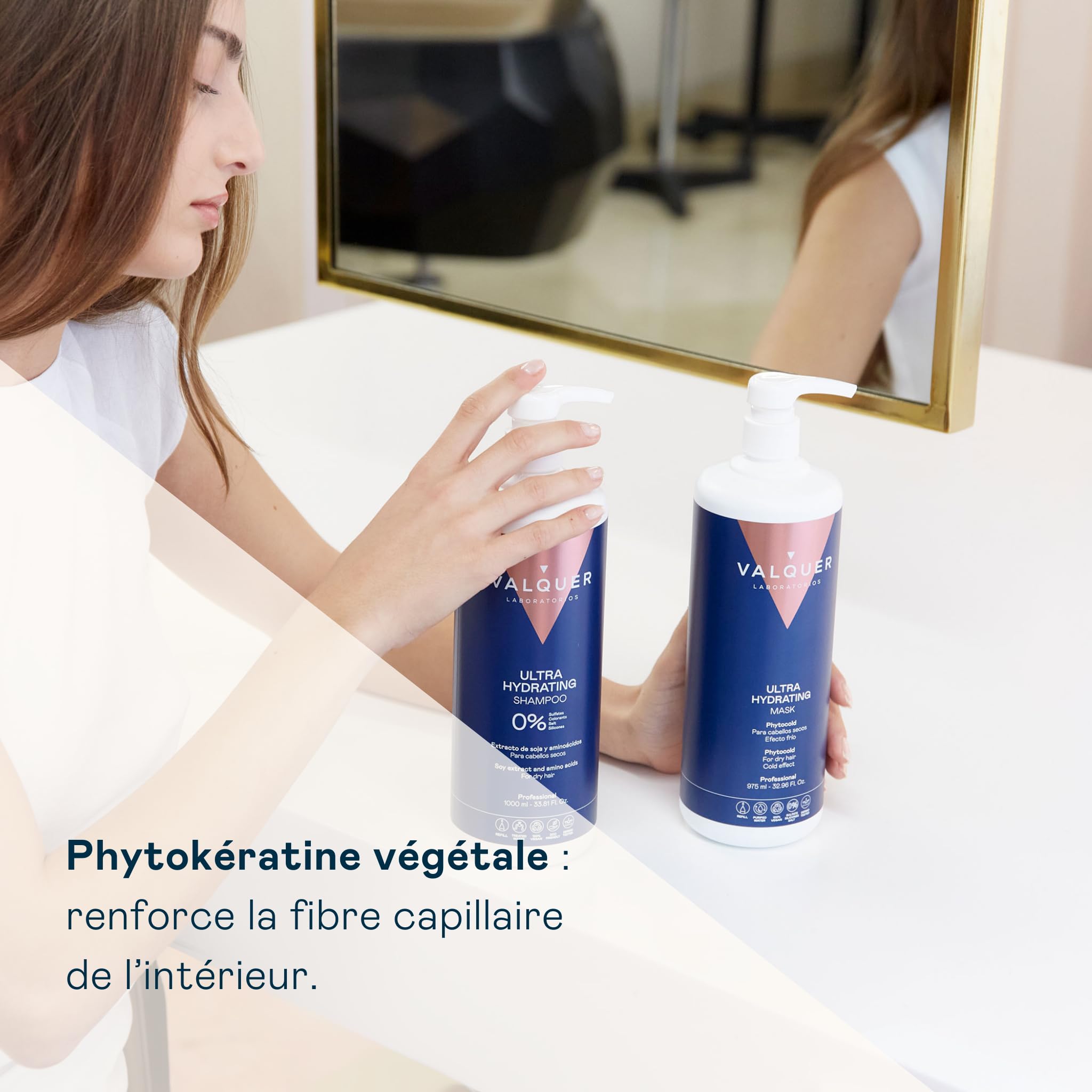 Valquer Profesional Ice Masque Ultra-hydratant pour Cheveux, 1000 ml | Kératine Végétale | Phytokératine & extrait de soja | Formule Zero | Sans sulfates, silicones ni sel | Vegan