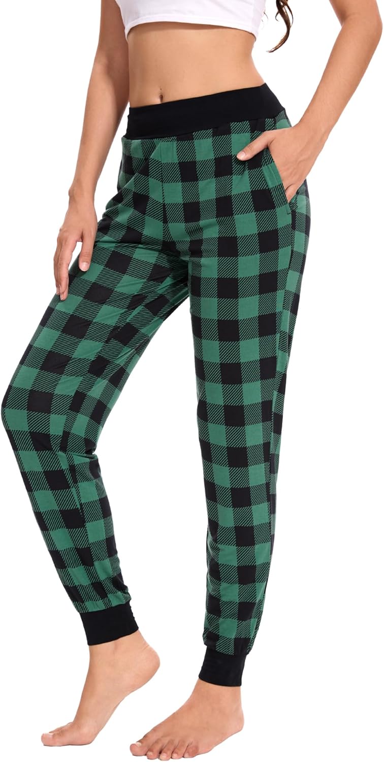 GYS Women's Bamboo Viscose Pajama Pants, High Waist Christmas Plaid Sleepwear Joggers with Pockets