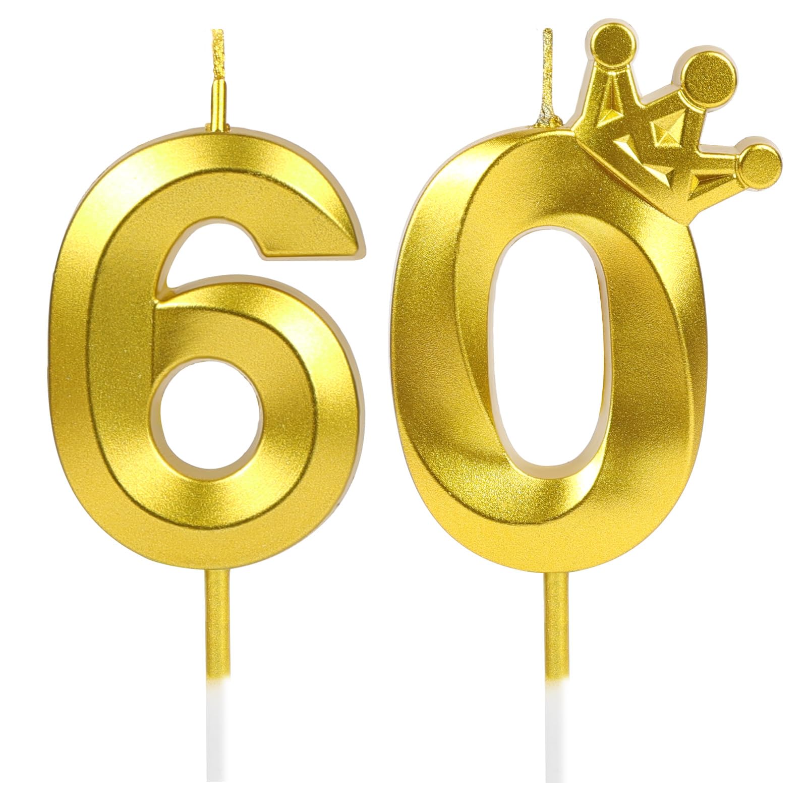 URAQT Geburtstag Zahl Kerzen 60, Gold Glitzer Geburtstagskerzen, Dekorative Geburtstagstorte, Hochzeitsparty, Abschlussfeier Usw