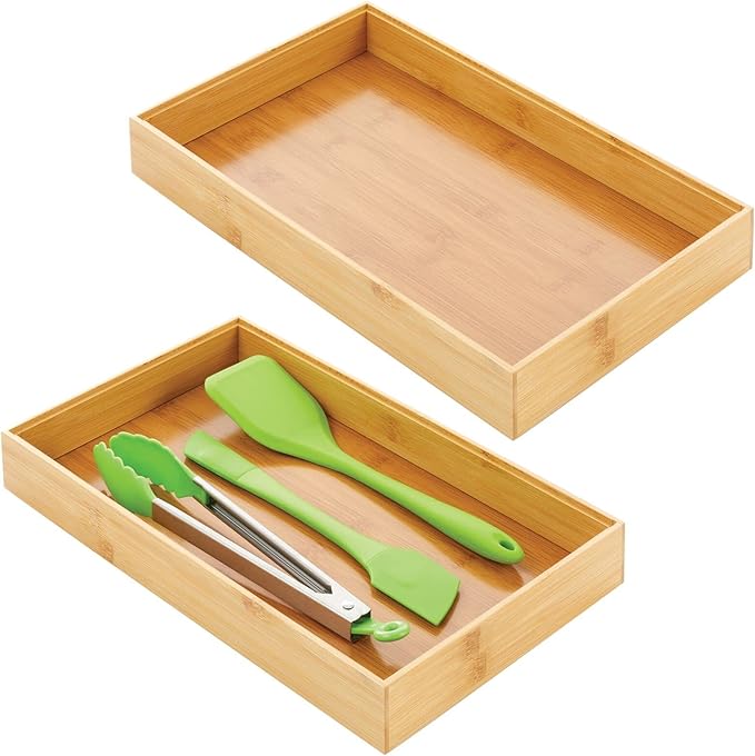 mDesign Wooden Bamboo Drawer Organizer 15" Long Stackable